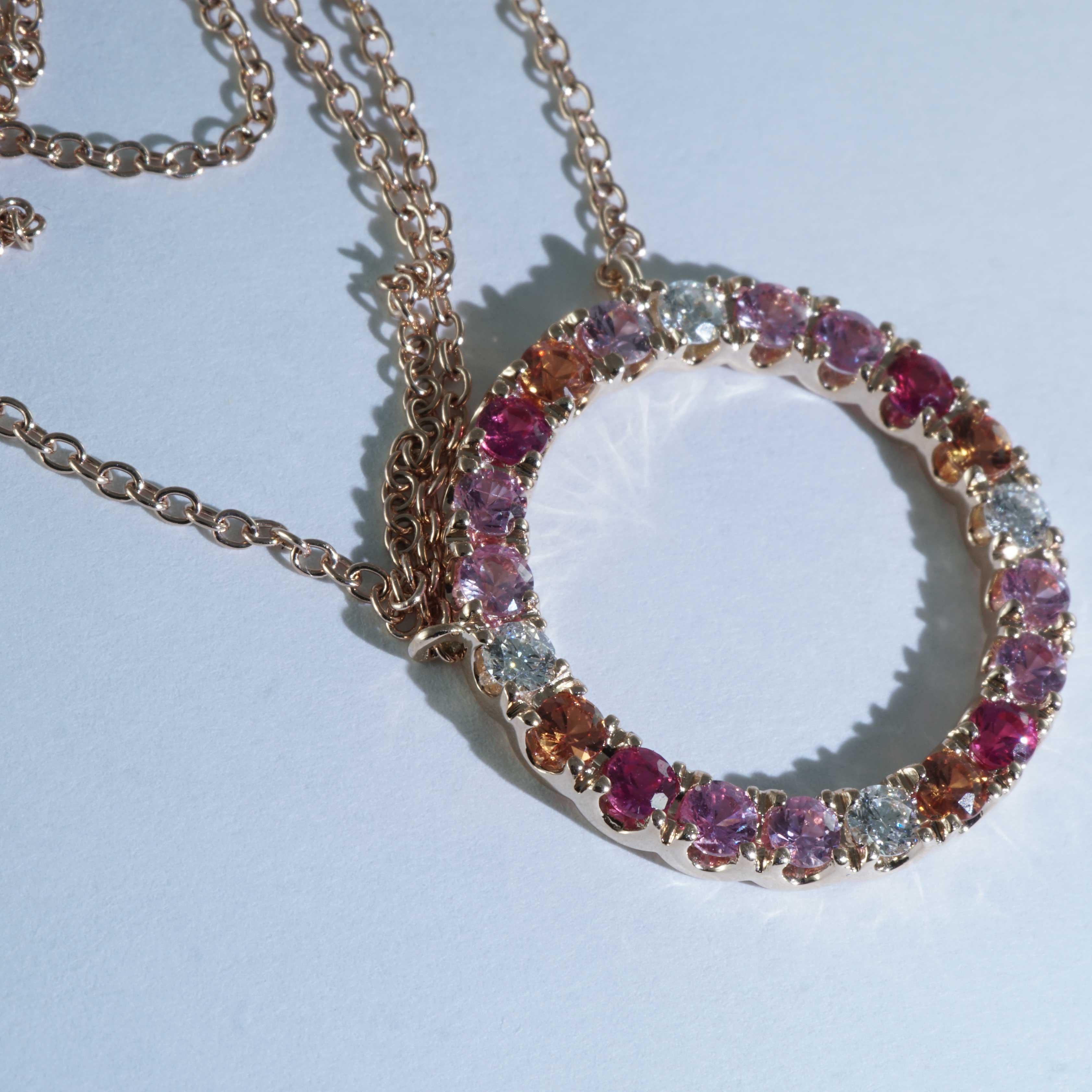 Modern Saphire Brilliant Necklace stunning play of Colors pink orange Saphires 1.21 ct  For Sale