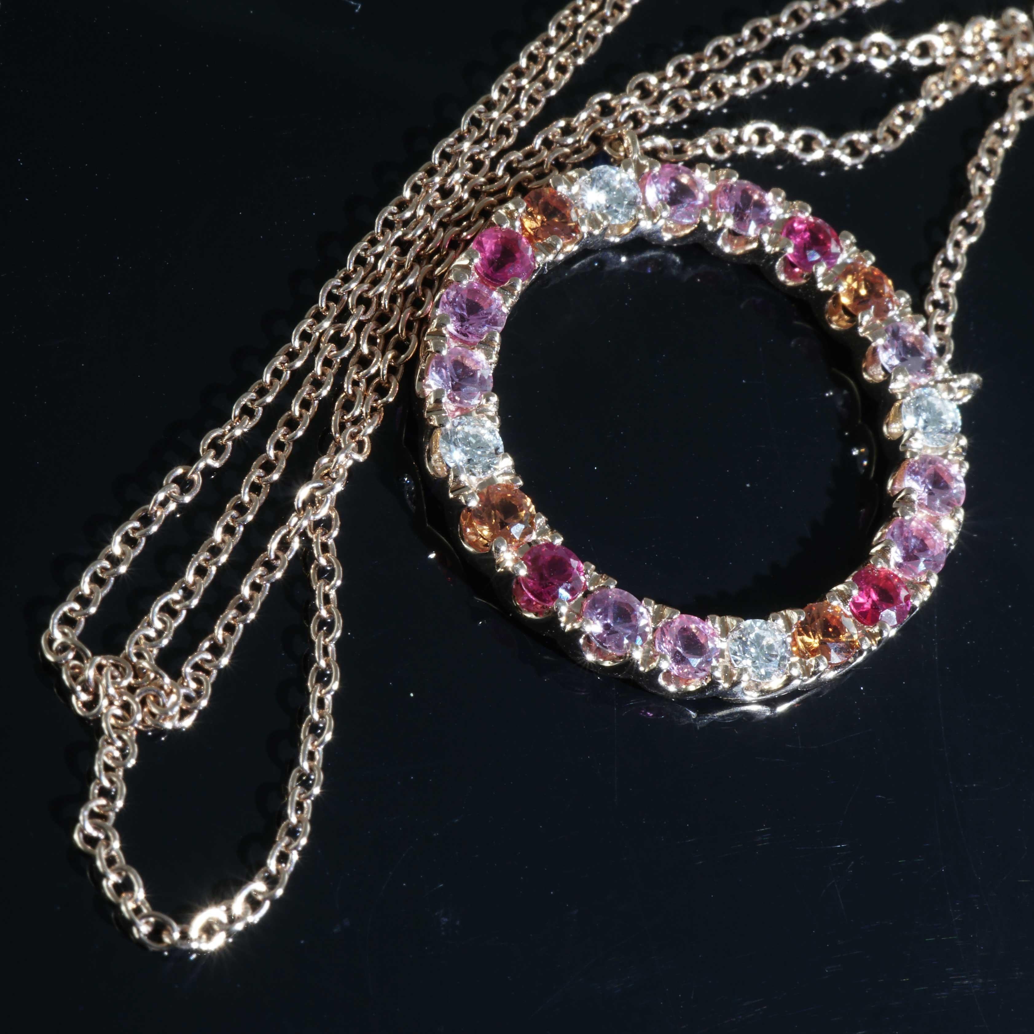 da uomo o donna Collana di Brilliante di Zaffiro stupefacente gioco di colori rosa arancio Zaffiri 1,21 ct in vendita
