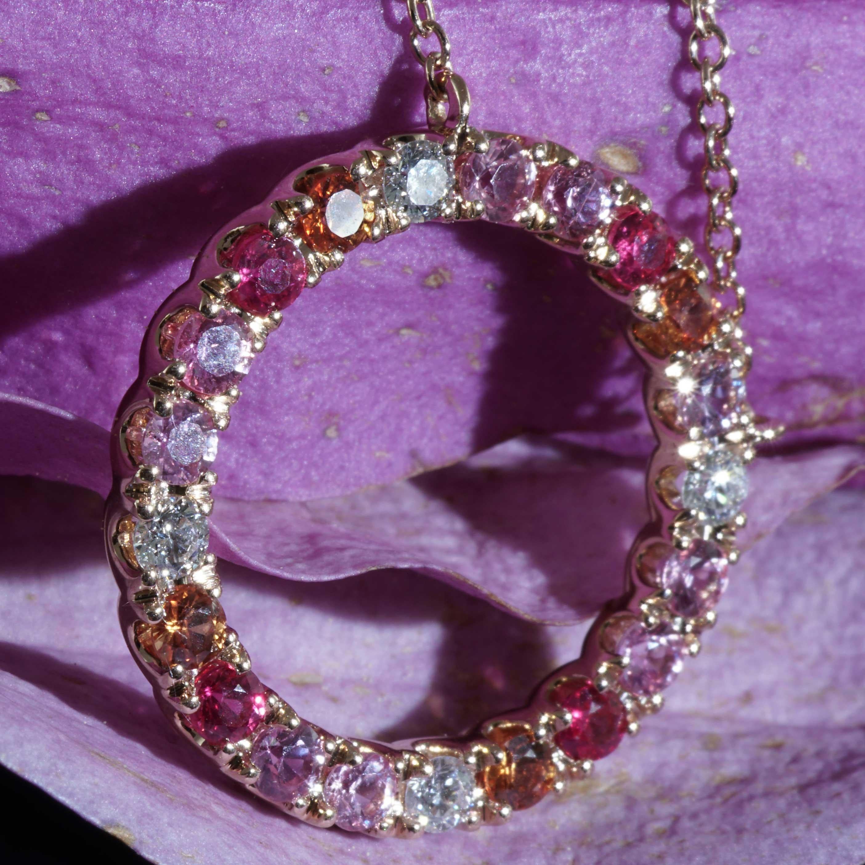 Collana di Brilliante di Zaffiro stupefacente gioco di colori rosa arancio Zaffiri 1,21 ct in vendita 2