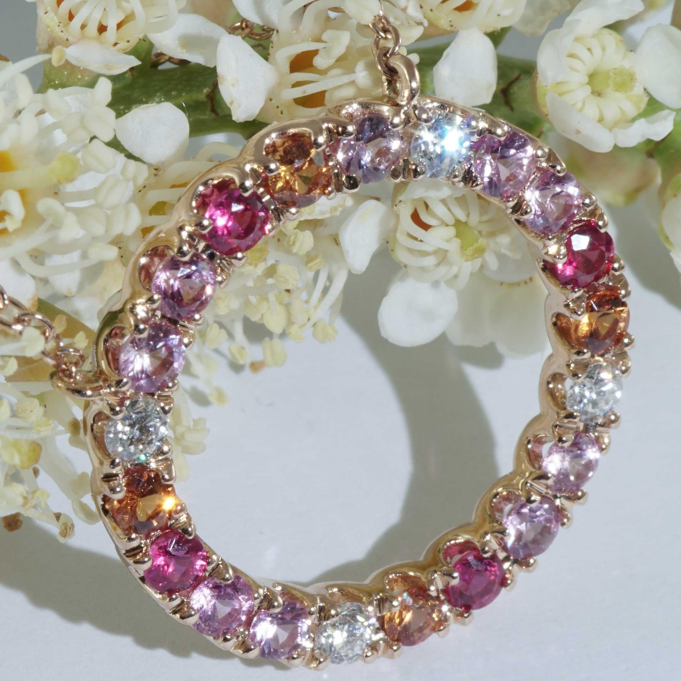 Saphire Brilliant Necklace stunning play of Colors pink orange Saphires 1.21 ct  For Sale 3
