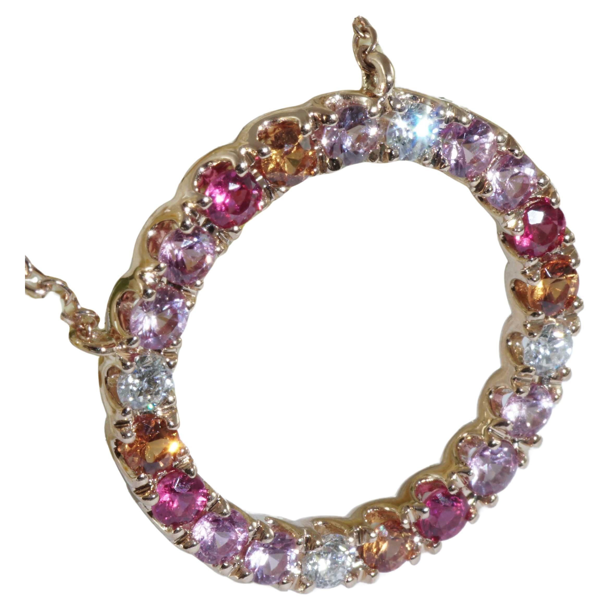 Saphir Brilliant Halskette atemberaubenden Spiel der Farben rosa orange Saphire 1,21 ct 