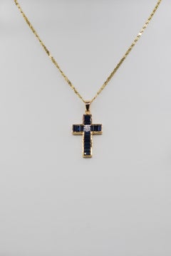 Saphire diamond cross 18 k gold