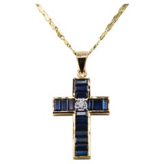 Saphire diamond cross 18 k gold