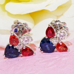 18K Weißgold Saphir-Diamant-Tropfen-Ohrringe, 2,07 ct von Designer, AAA+ Qualität