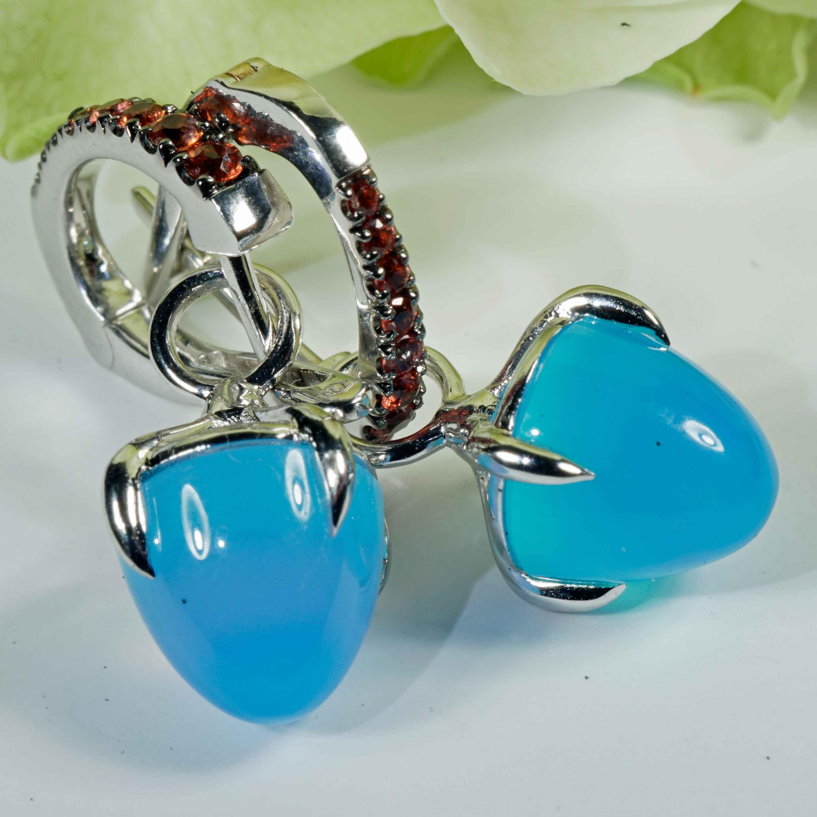 Pear Cut Saphire Paraiba-Agate Earrings delightful italian Design 5.90 ct 24 x 10 mm 18kt For Sale