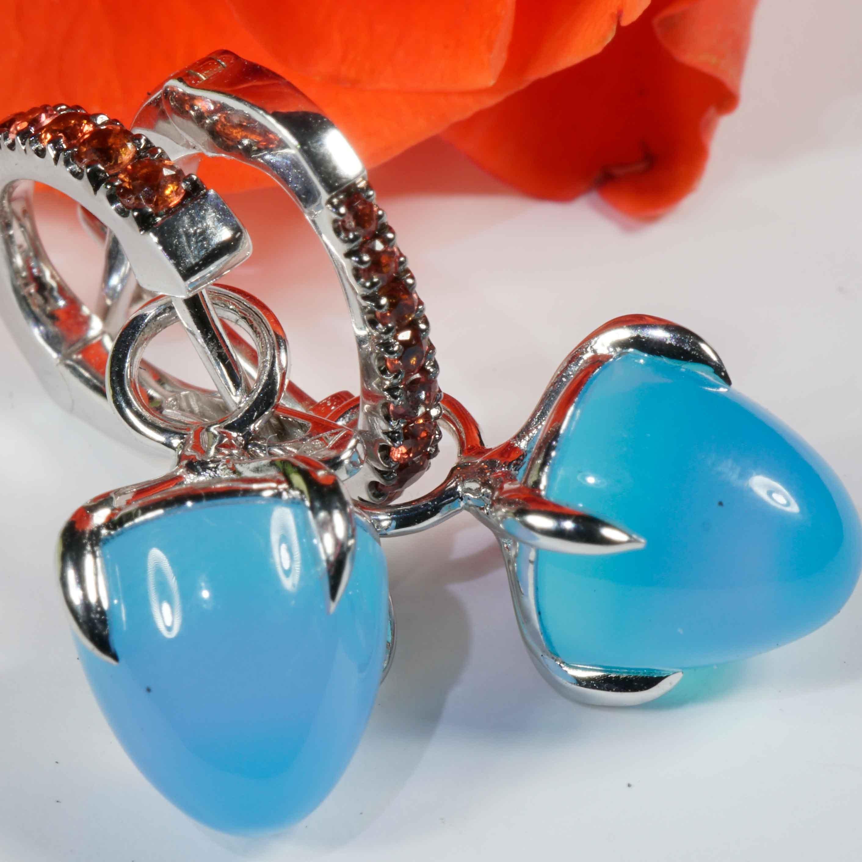 Saphire Paraiba-Agate Earrings delightful italian Design 5.90 ct 24 x 10 mm 18kt In New Condition For Sale In Viena, Viena