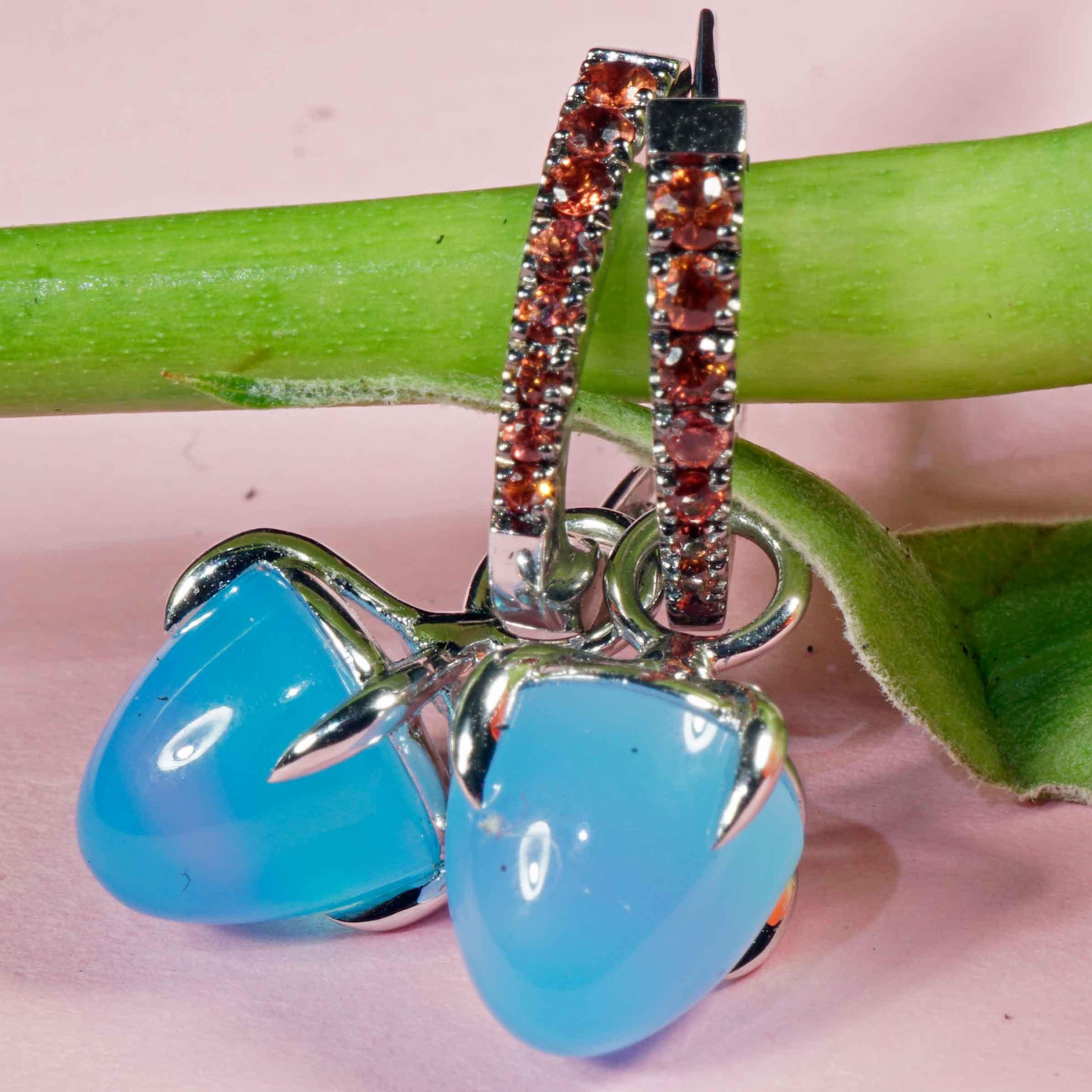 Saphire Paraiba-Agate Earrings delightful italian Design 5.90 ct 24 x 10 mm 18kt For Sale 1