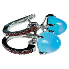 Boucles d'oreilles en agate Paraiba de 5,90 carats, 24 x 10 mm, 18 carats, délicieux design italien