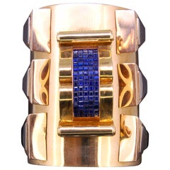 Sapphire Retro Cuff Bangle