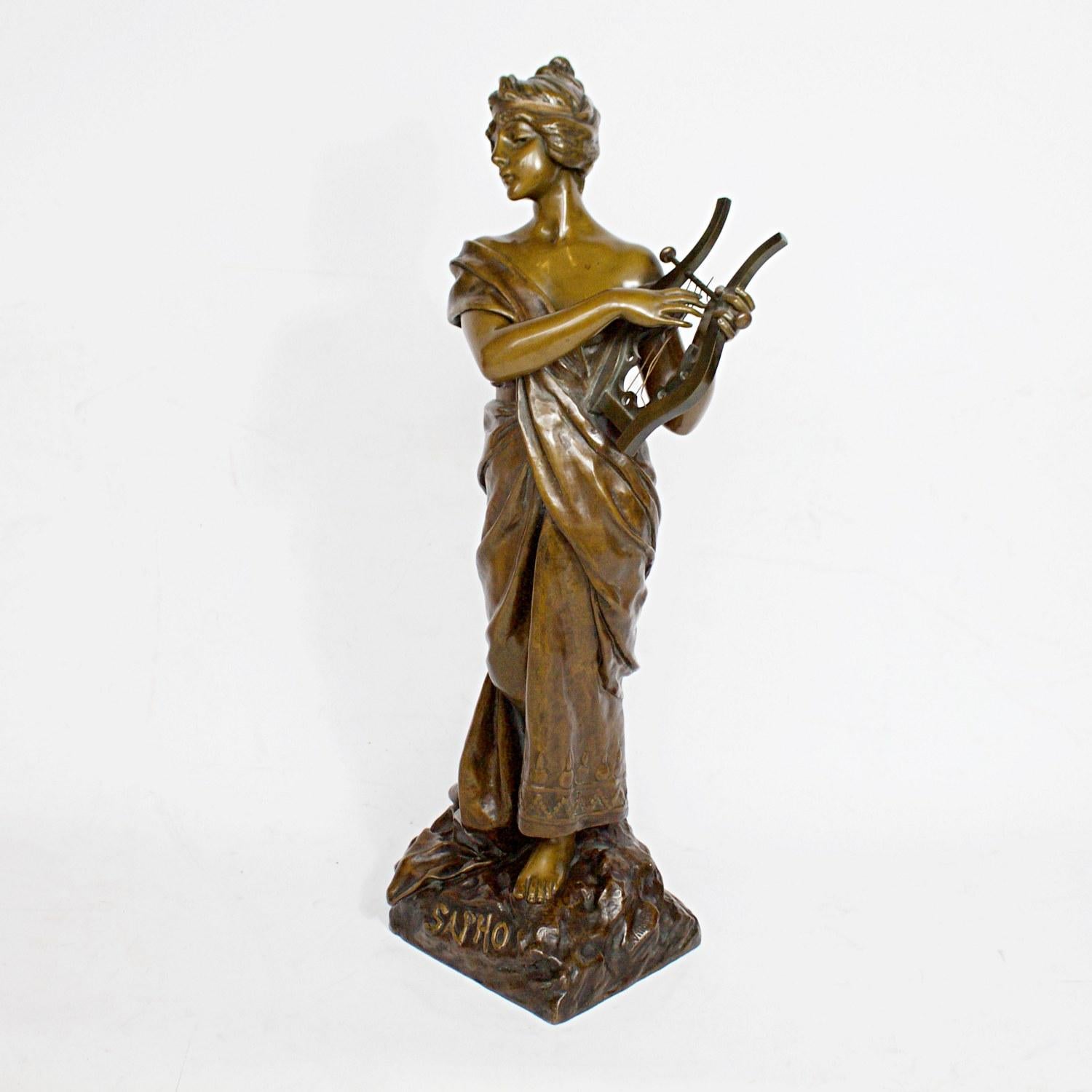 'Sapho' a Large Art Nouveau Bronze Sculpture by Emmanuel Villanis, circa 1890 2