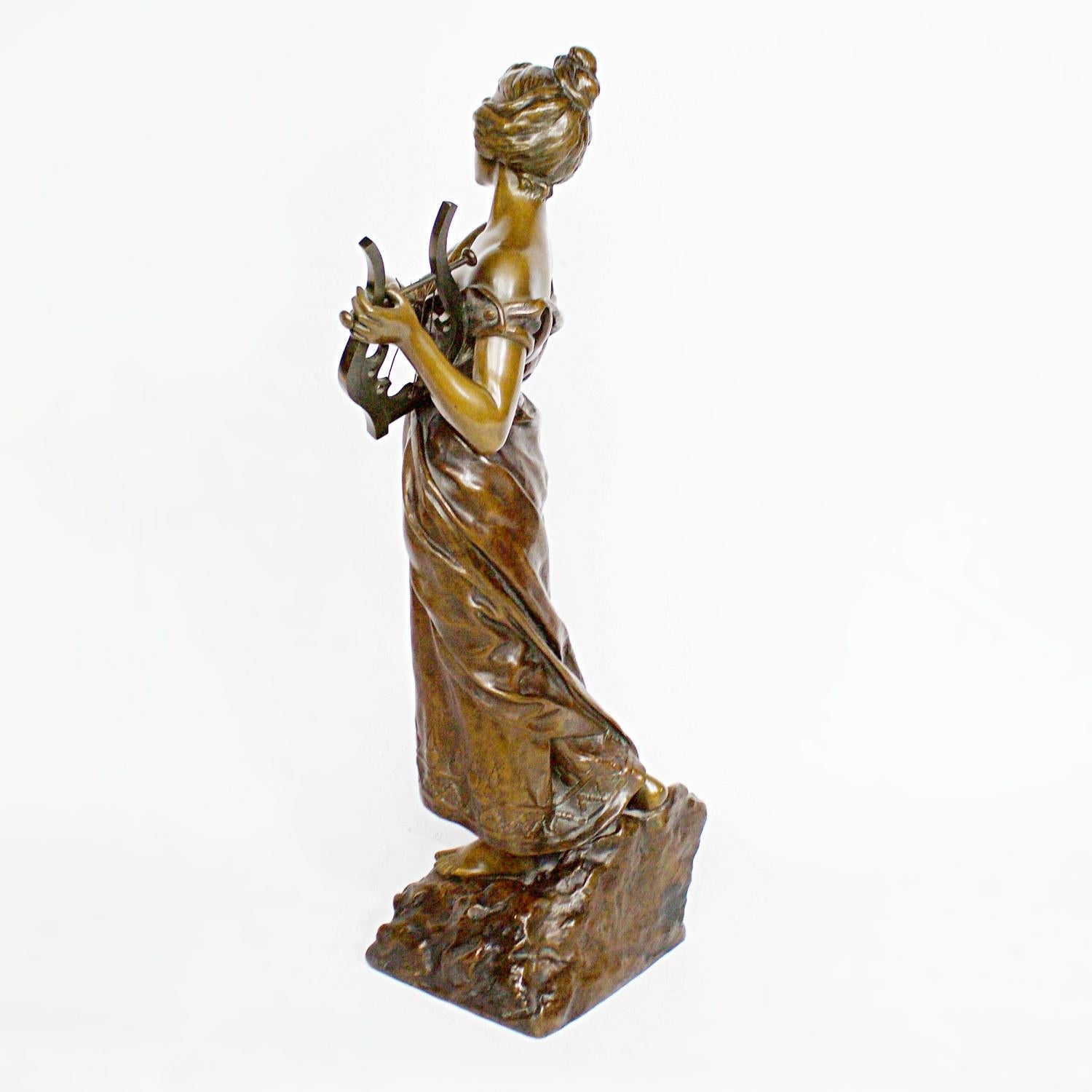 Art nouveau Sapho', grande sculpture en bronze Art Nouveau d'Emmanuel Villanis, vers 1890