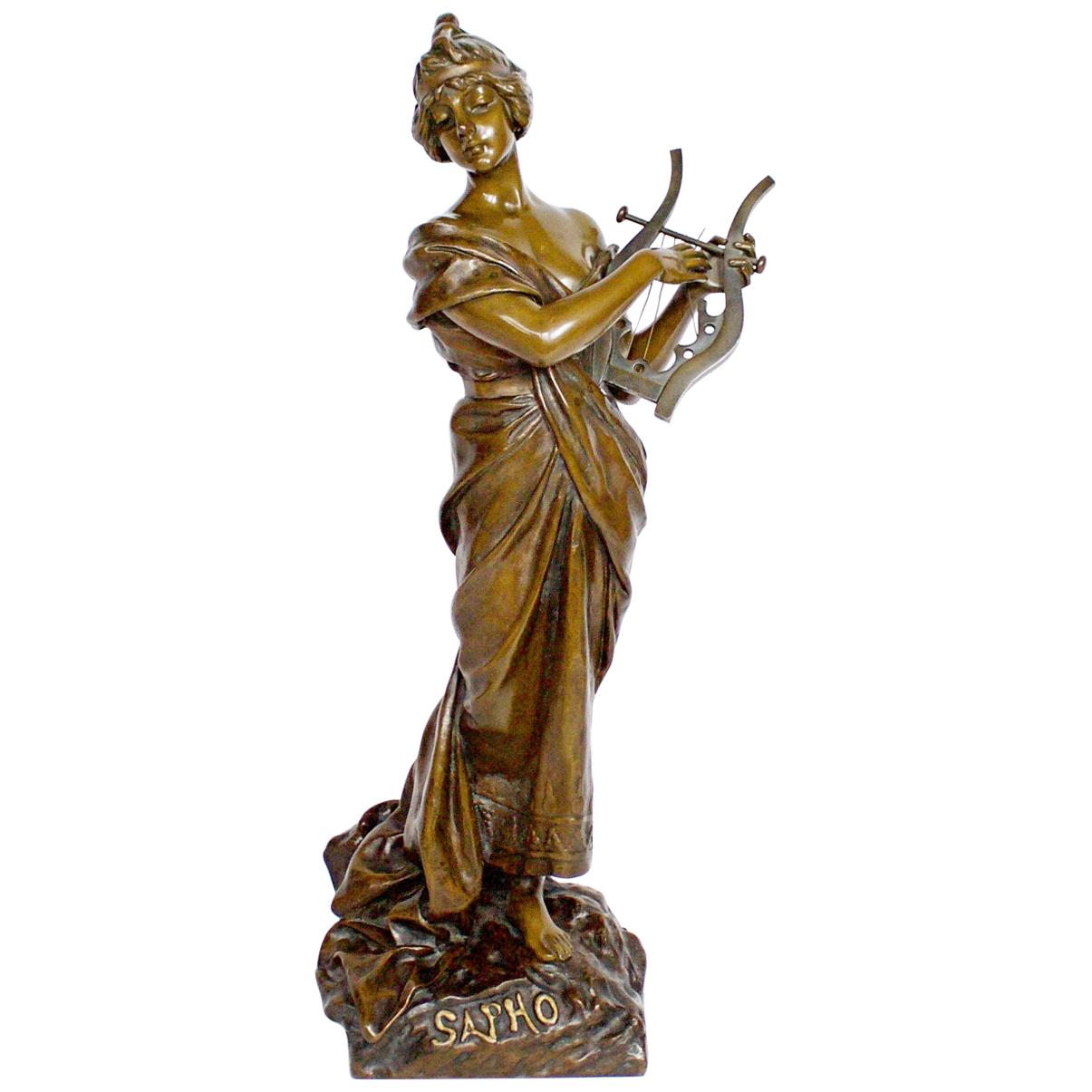 'Sapho' a Large Art Nouveau Bronze Sculpture by Emmanuel Villanis, circa 1890