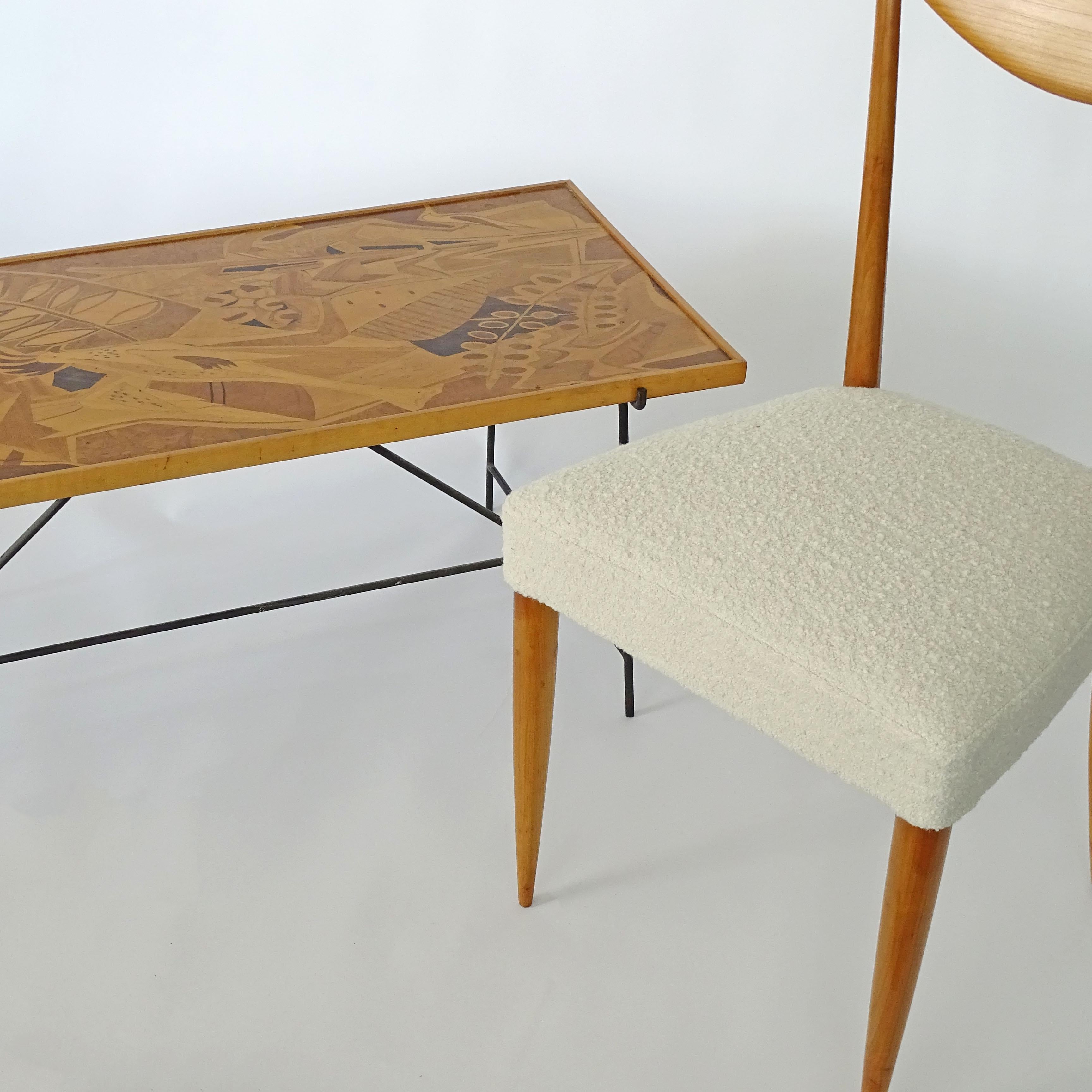 Saporiti 1950s Marquetry Wood Top and Metal Base Coffee Table For Sale 4