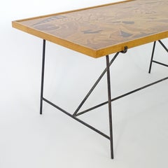 Saporiti 1950s Marquetry Wood Top and Metal Base Coffee Table