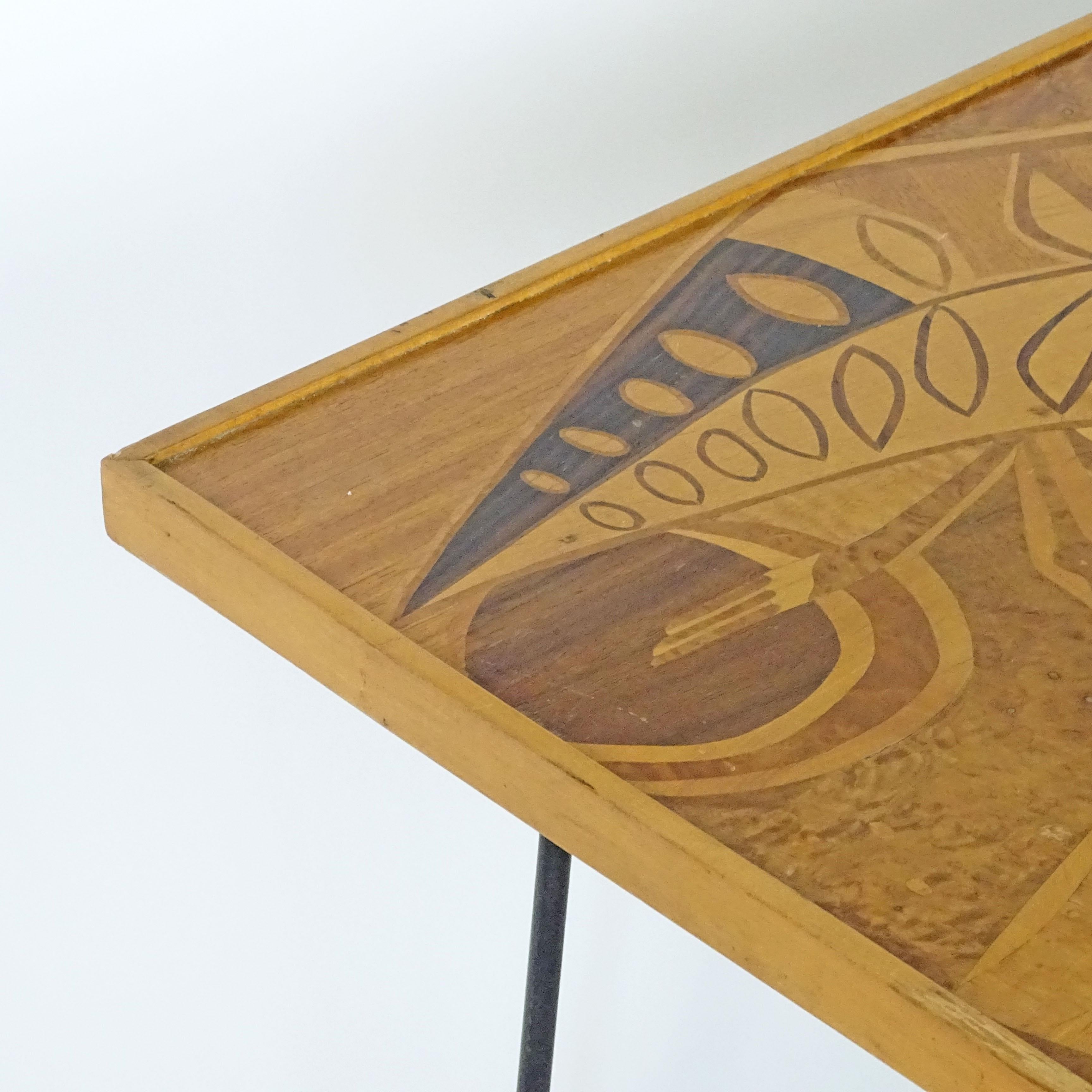 Saporiti 1950s Marquetry Wood Top and Metal Base Coffee Table In Good Condition For Sale In Milan, IT