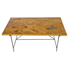 Saporiti 1950s Marquetry Wood Top and Metal Base Coffee Table