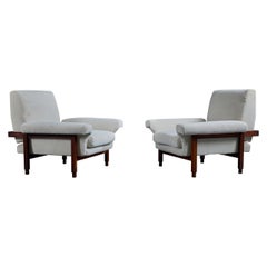 Saporiti Attribution, Lounge Chairs, Wood, Fabric, Italy, 1960s