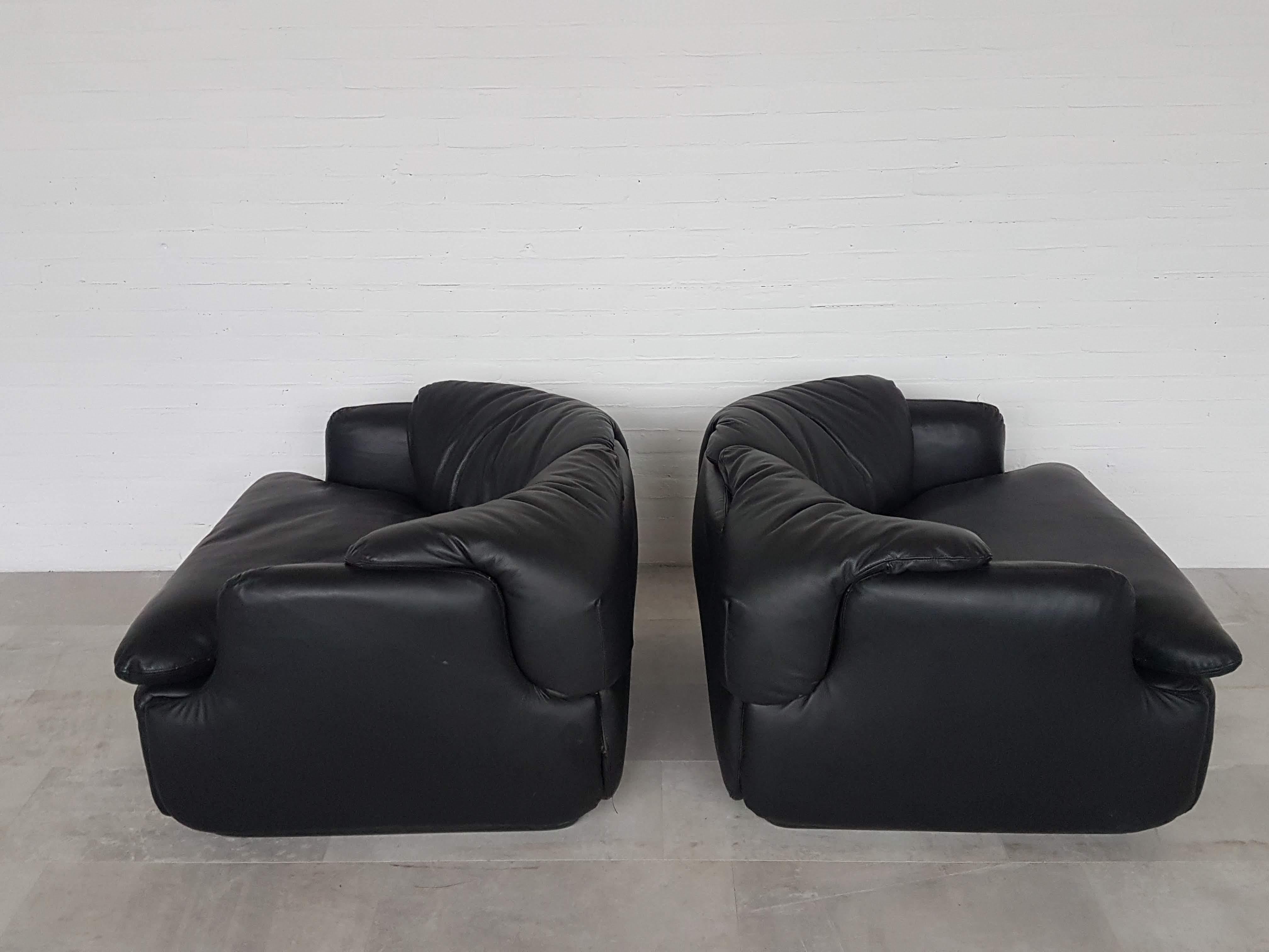 Saporiti Black Leather 'Confidential' Club Chairs by Alberto Rosselli In Good Condition In Antwerp, BE