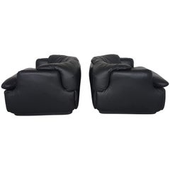 Saporiti Black Leather 'Confidential' Club Chairs by Alberto Rosselli