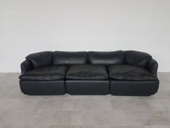 Saporiti Black Leather Three-Seat Sofa Confidential by Alberto Rosselli