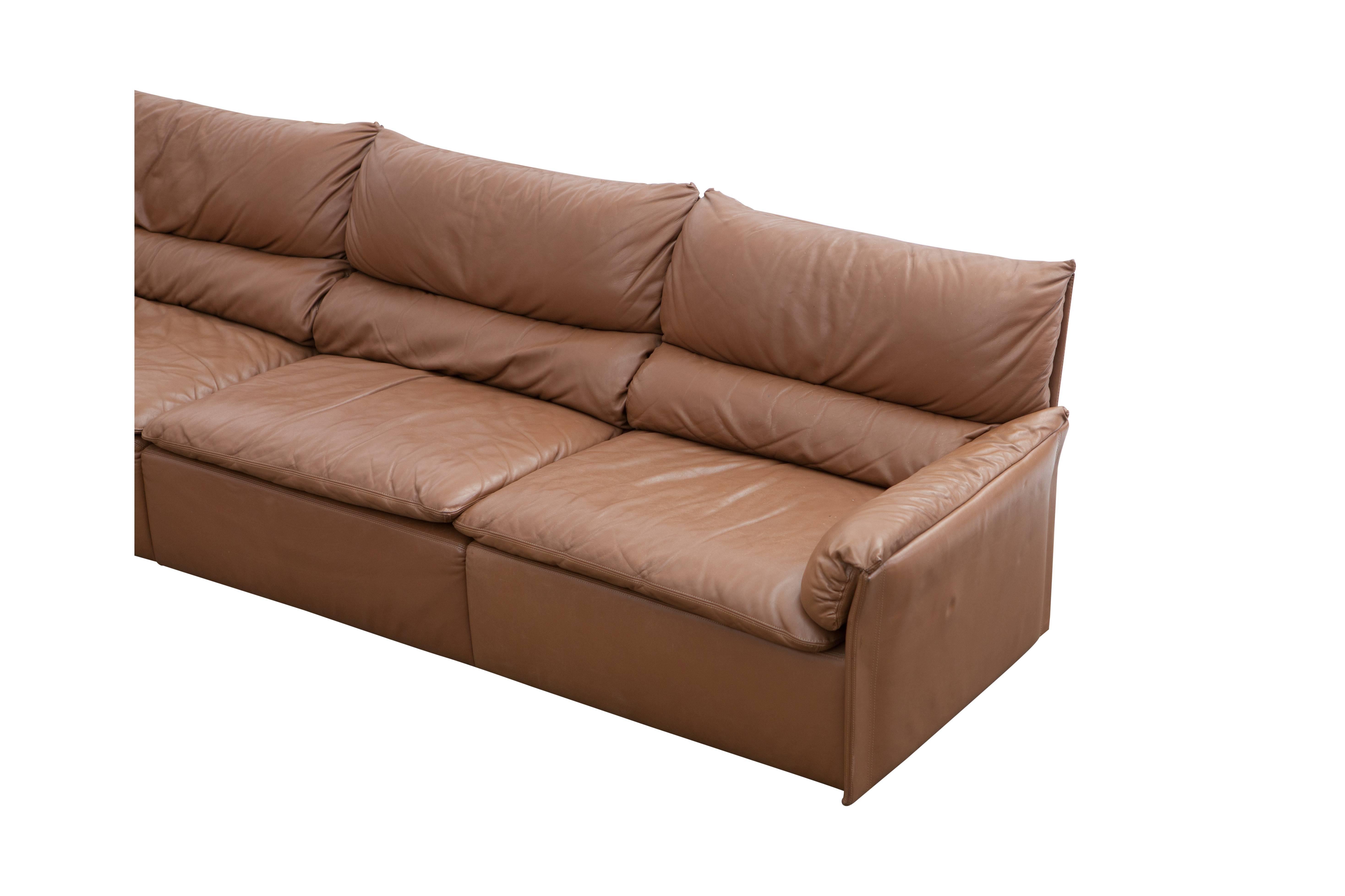 Mid-Century Modern Saporiti Brown Leather Sectional Sofa, Italy, 1960s