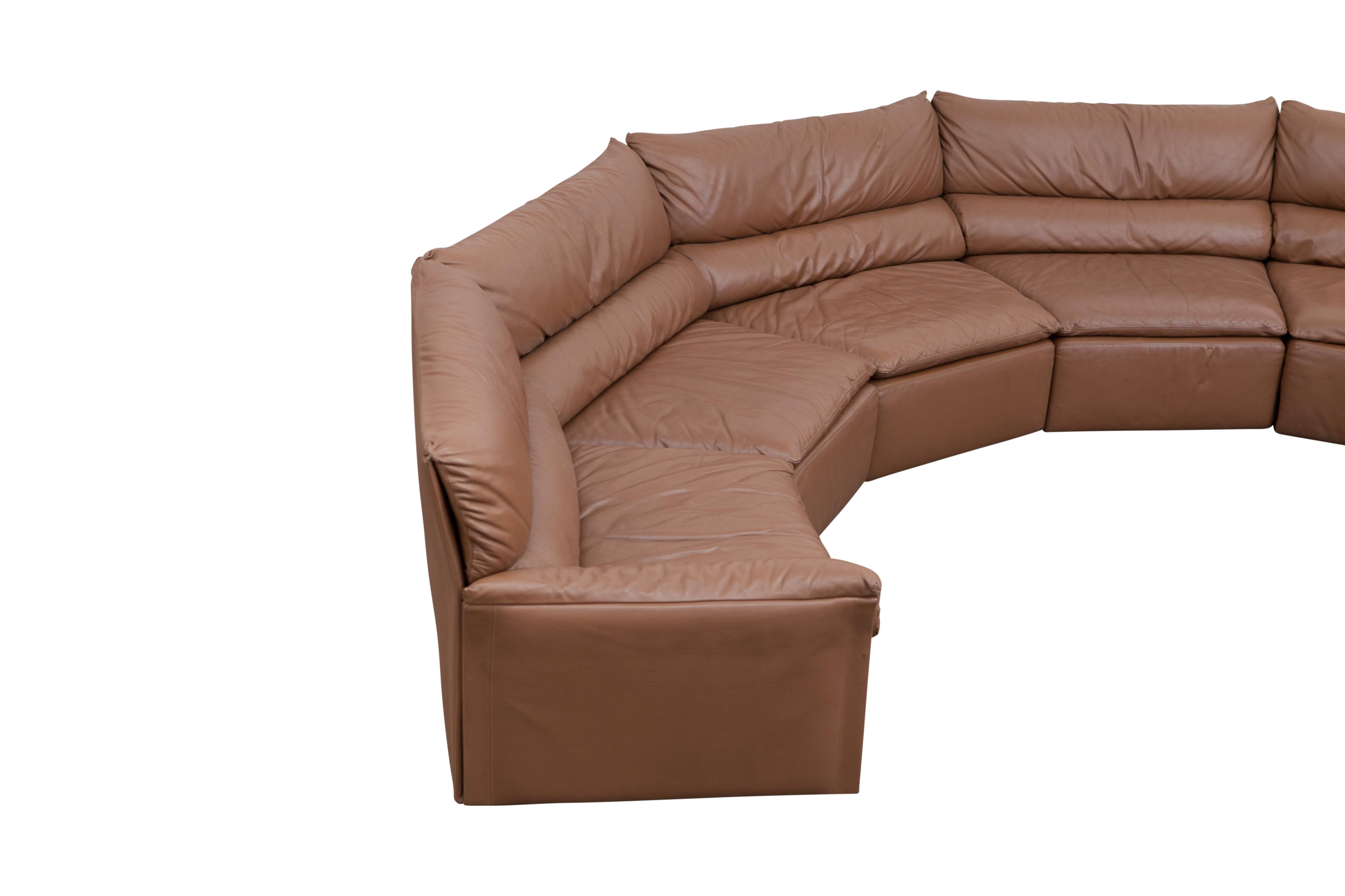 Mid-20th Century Saporiti Brown Leather Sectional Sofa, Italy, 1960s