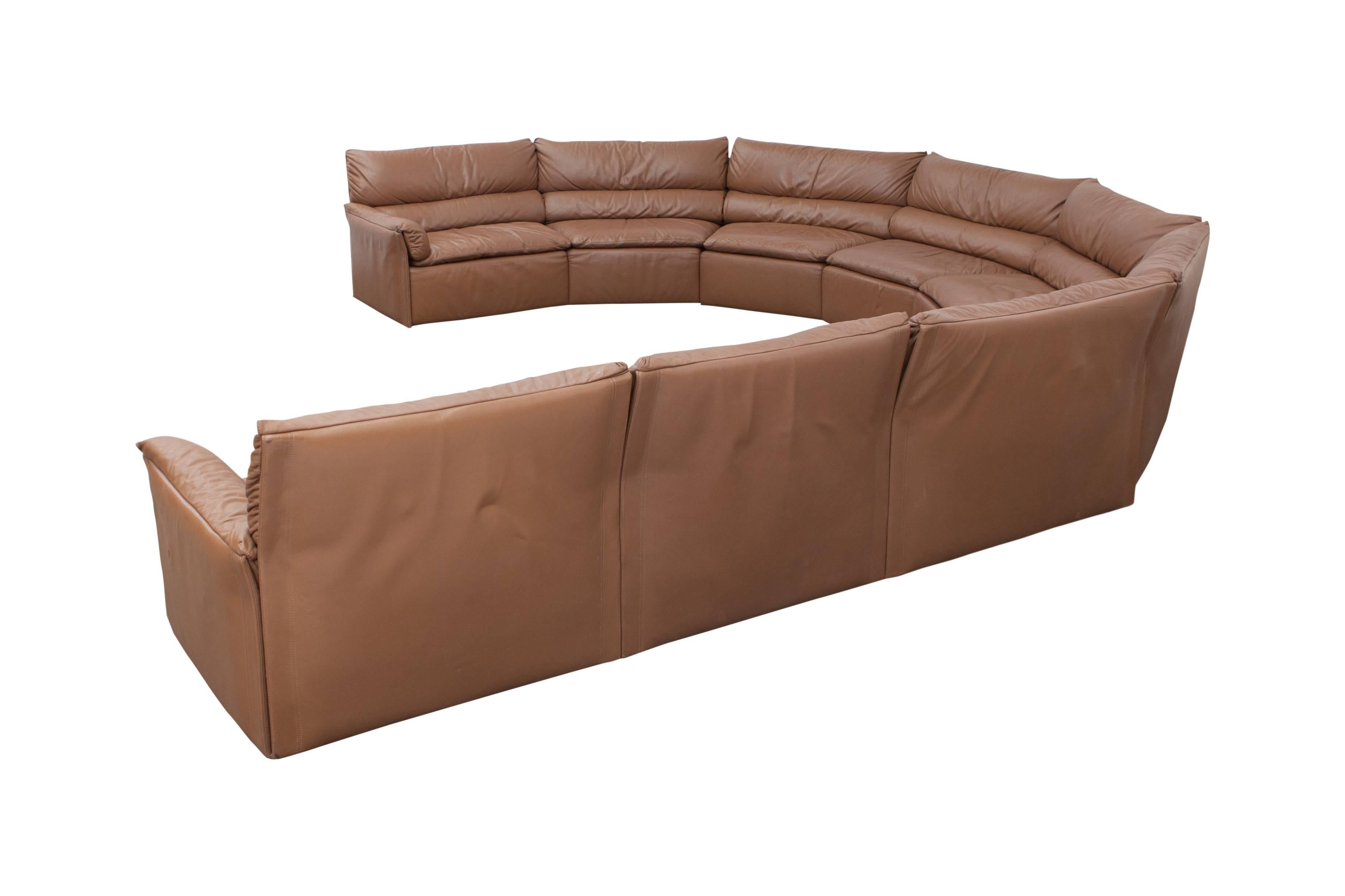 Saporiti Brown Leather Sectional Sofa, Italy, 1960s 1