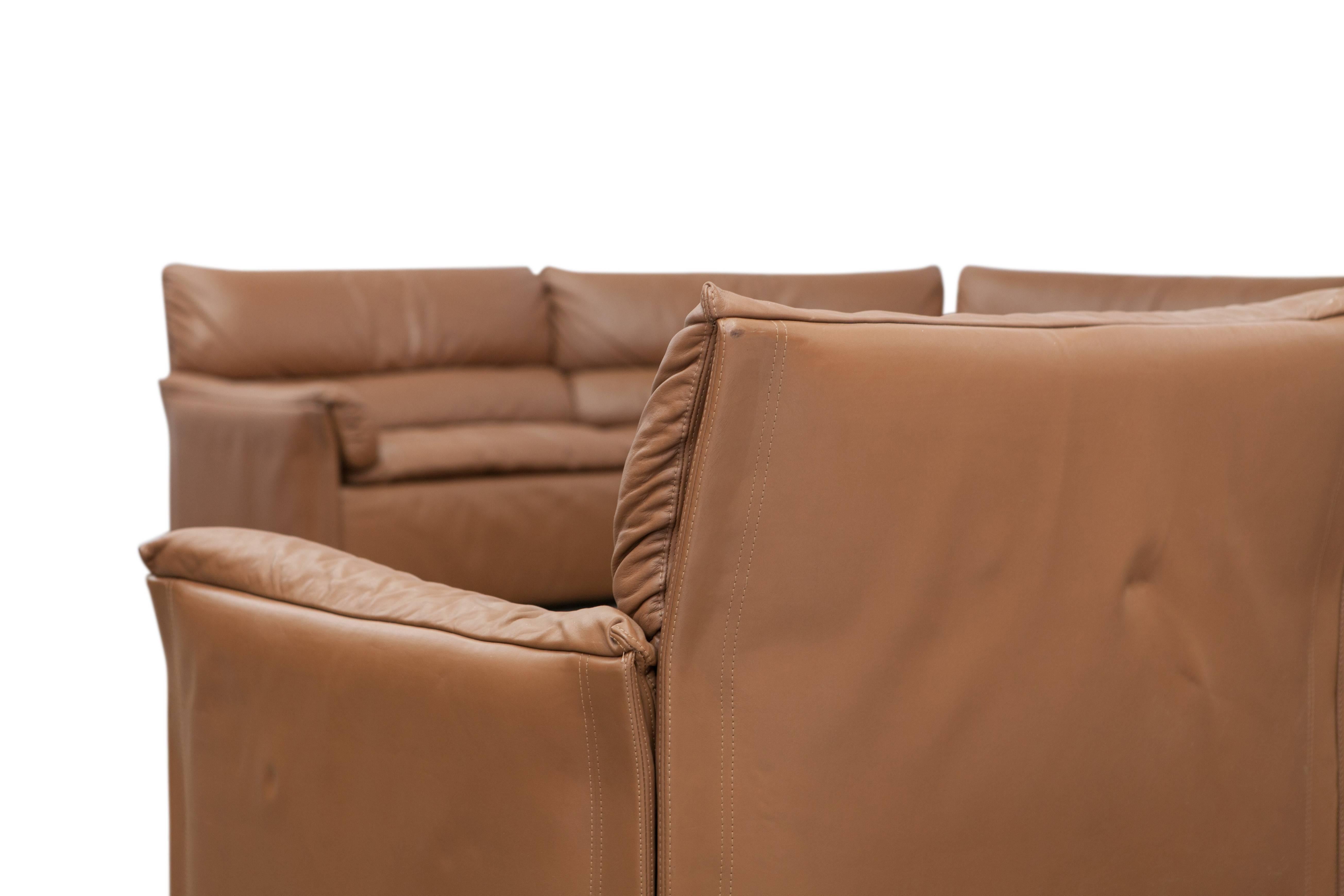 Saporiti Brown Leather Sectional Sofa, Italy, 1960s 2