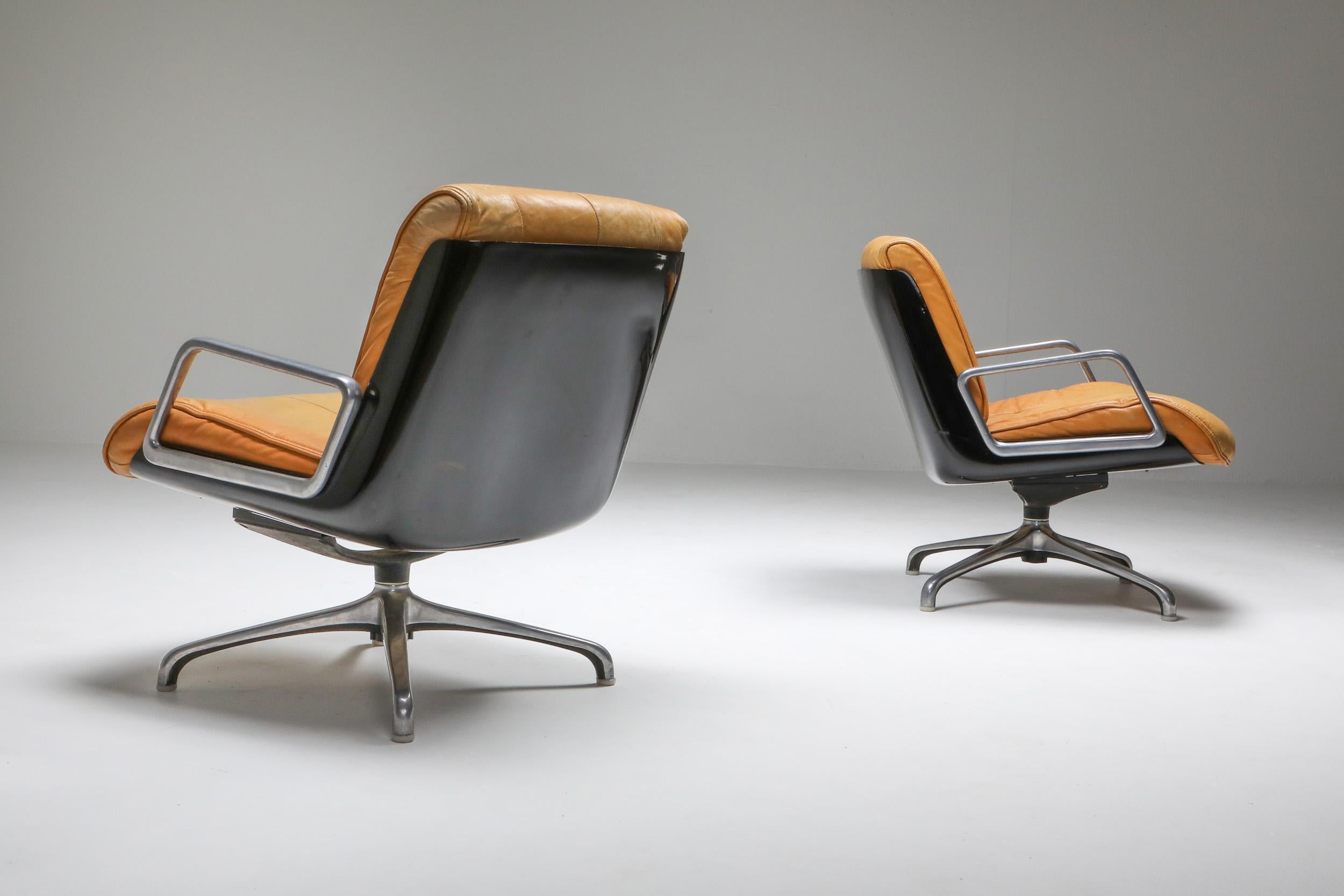 Post-Modern Saporiti Cognac Leather Lounge Chairs