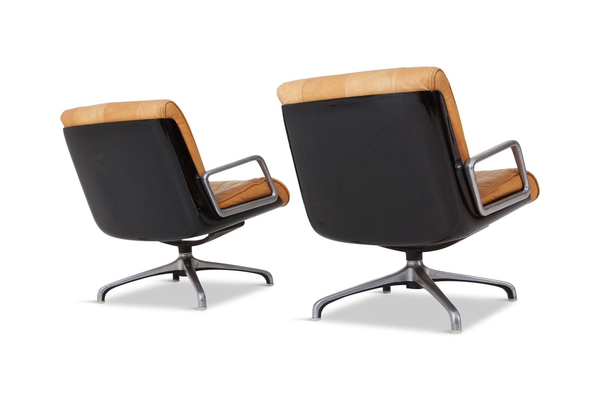 Italian Saporiti Cognac Leather Lounge Chairs