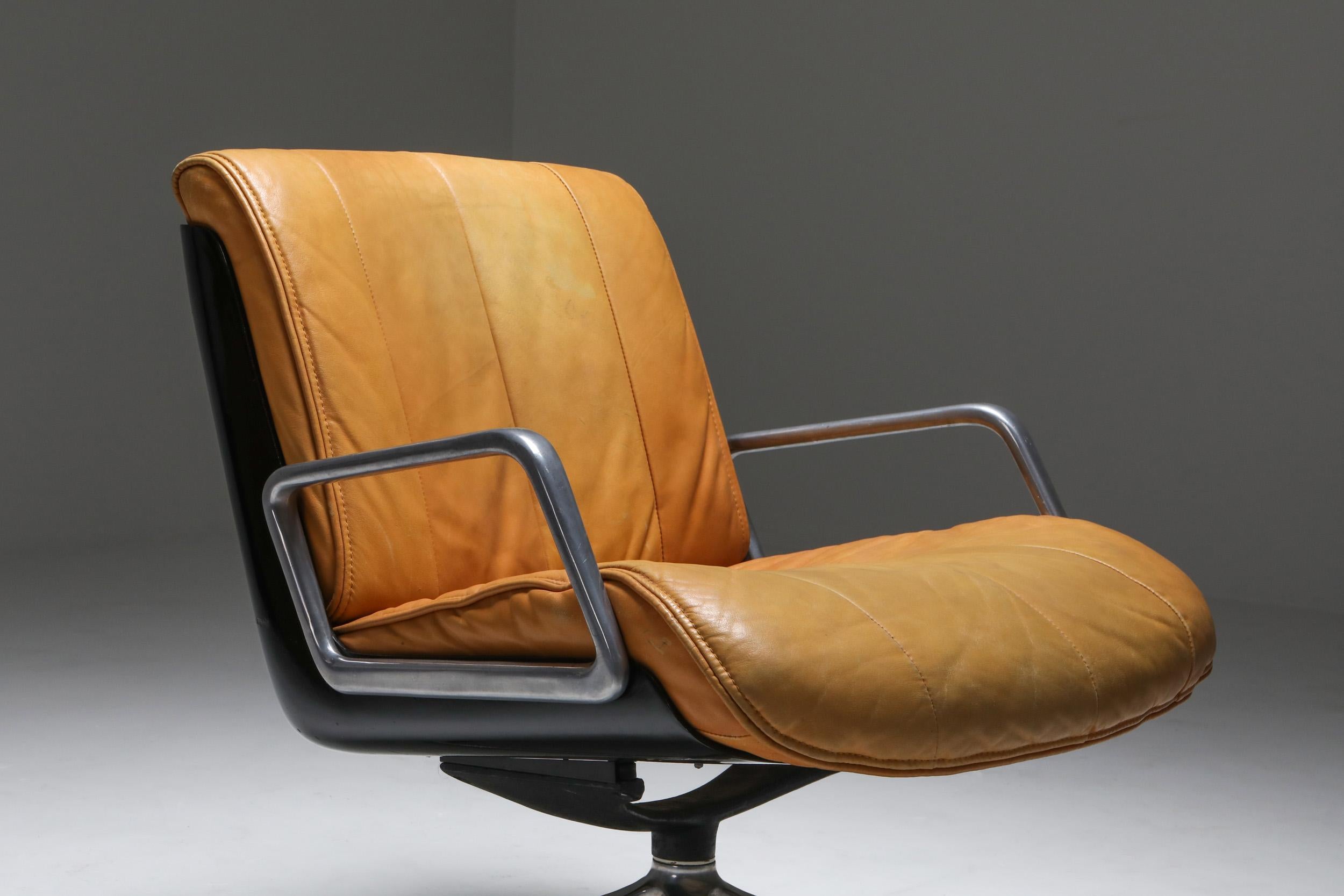 Resin Saporiti Cognac Leather Lounge Chairs