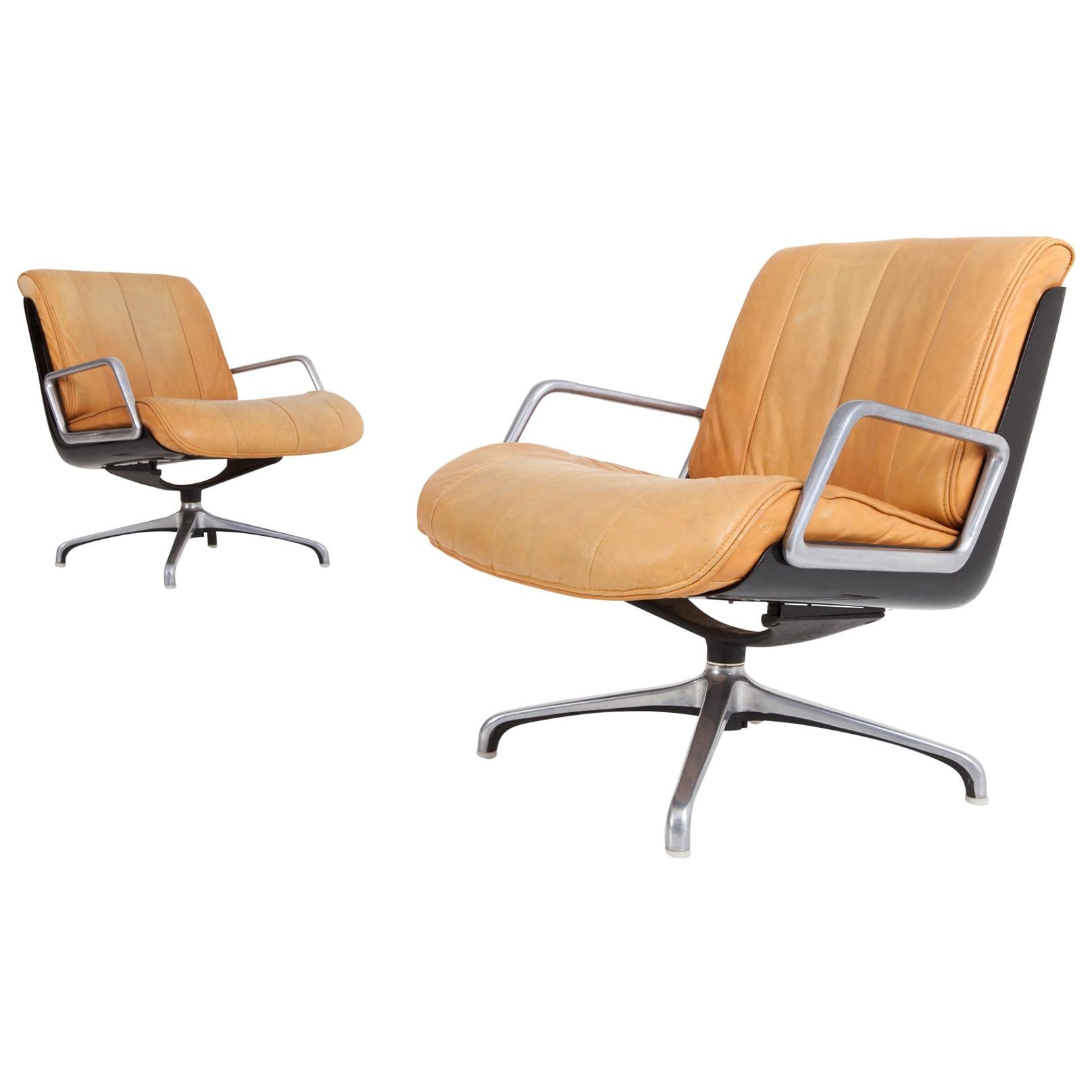 Saporiti Cognac Leather Lounge Chairs
