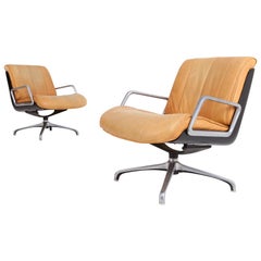 Saporiti Cognac Leather Lounge Chairs