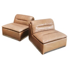 Saporiti Cognac Leather 'P10' Lounge Chairs, Italy 1970's