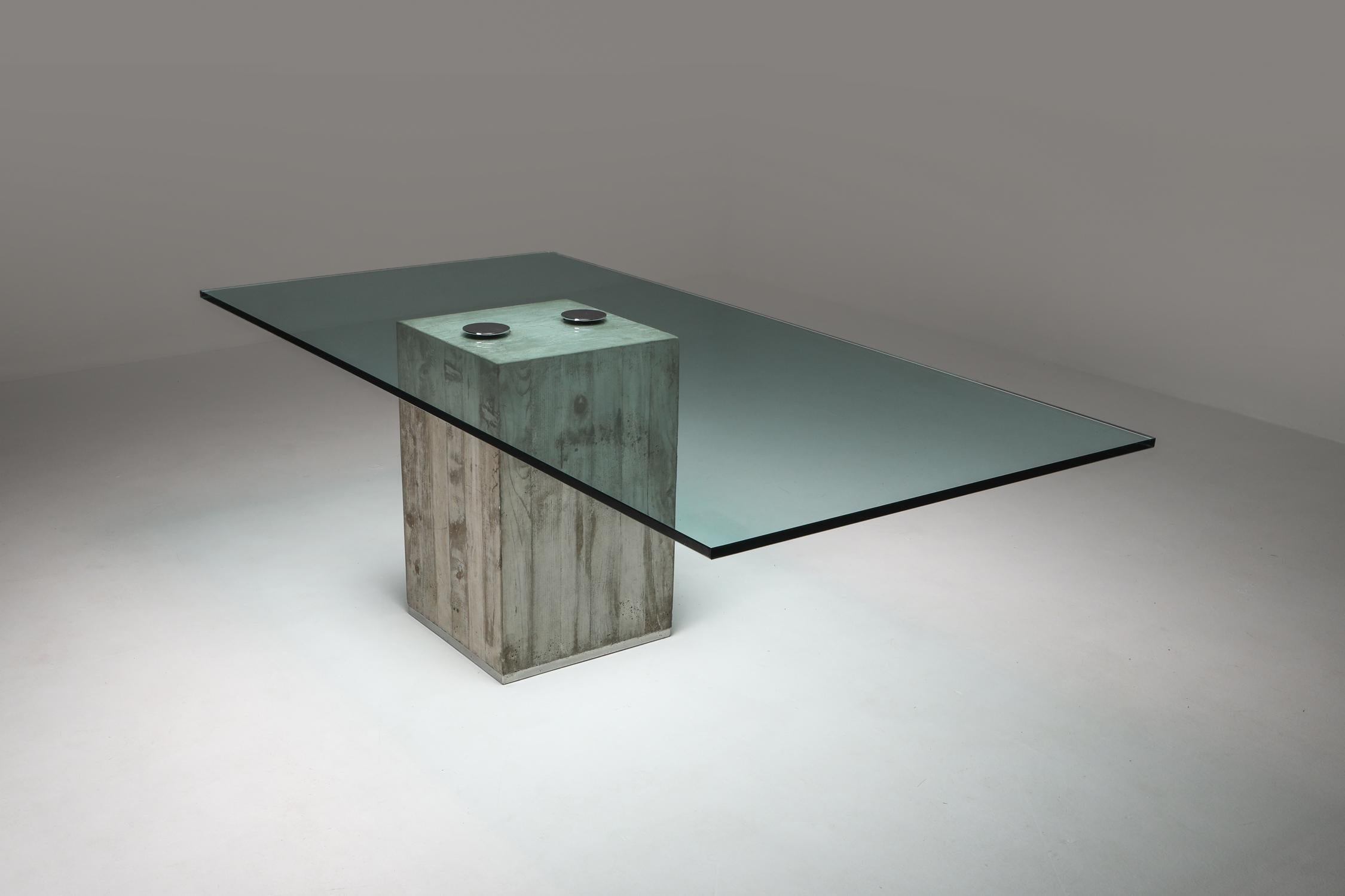 Brutalist Saporiti Concrete and Glass Dining Table