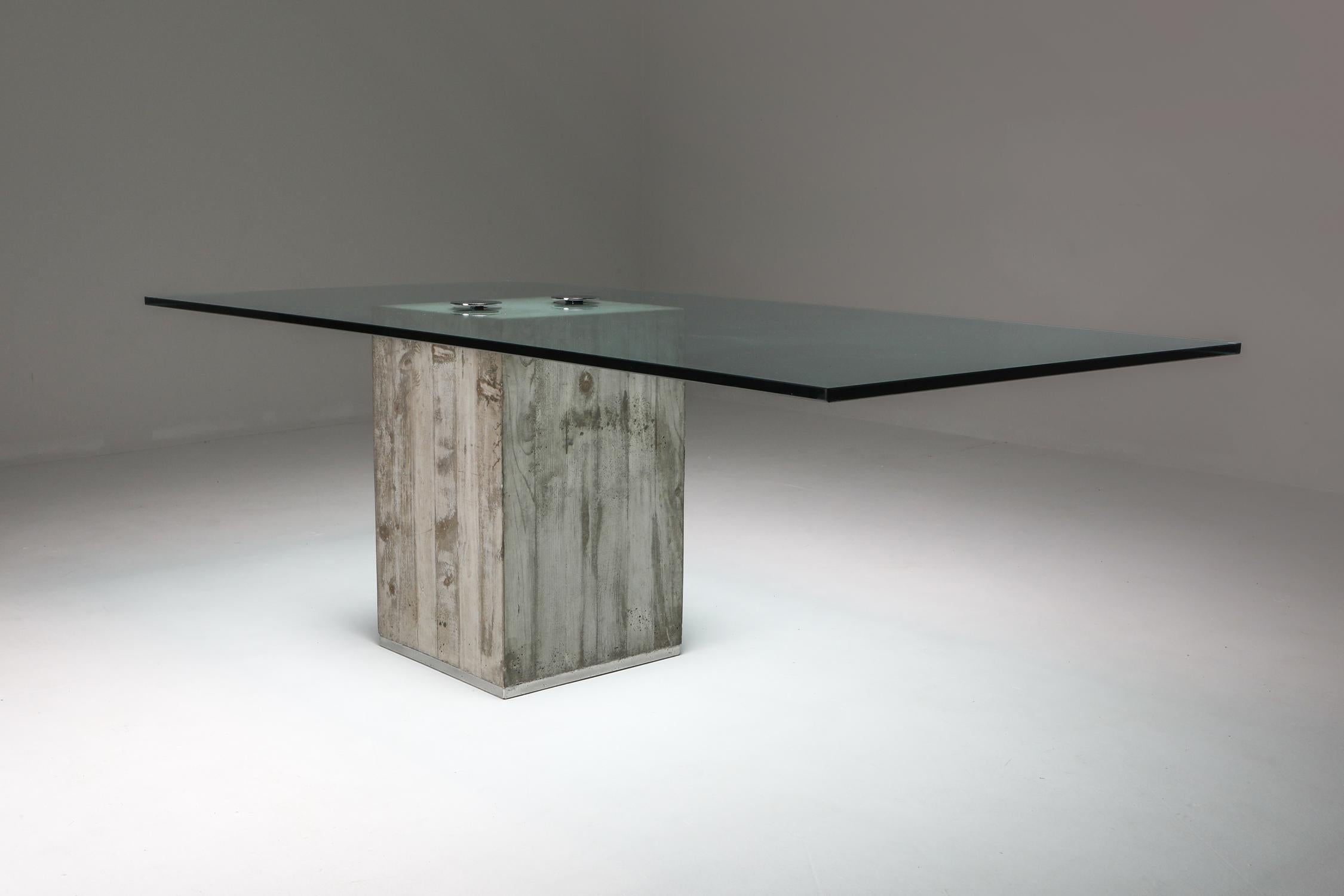 Italian Saporiti Concrete and Glass Dining Table