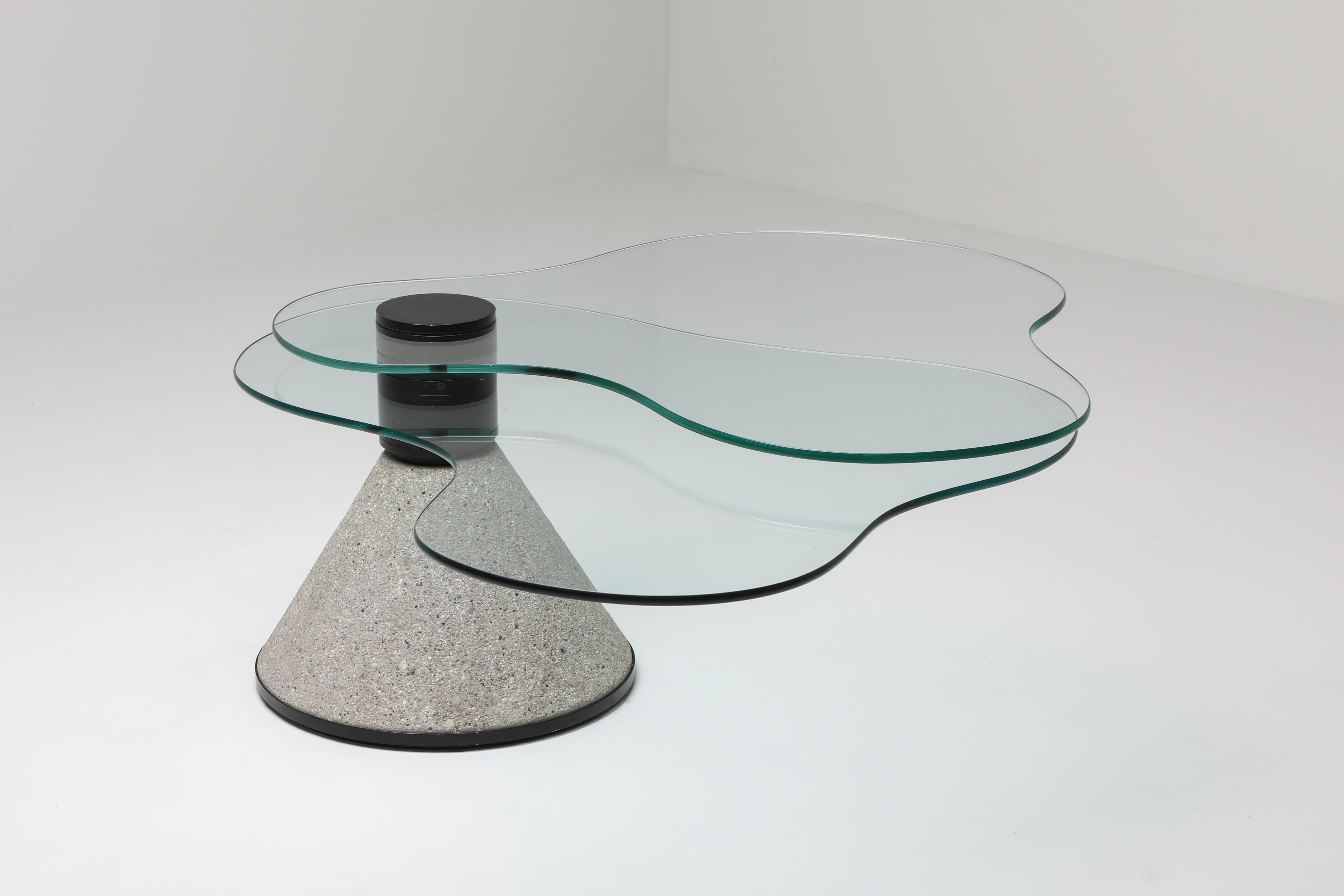 European Saporiti Concrete and Glass Postmodern Coffee Table
