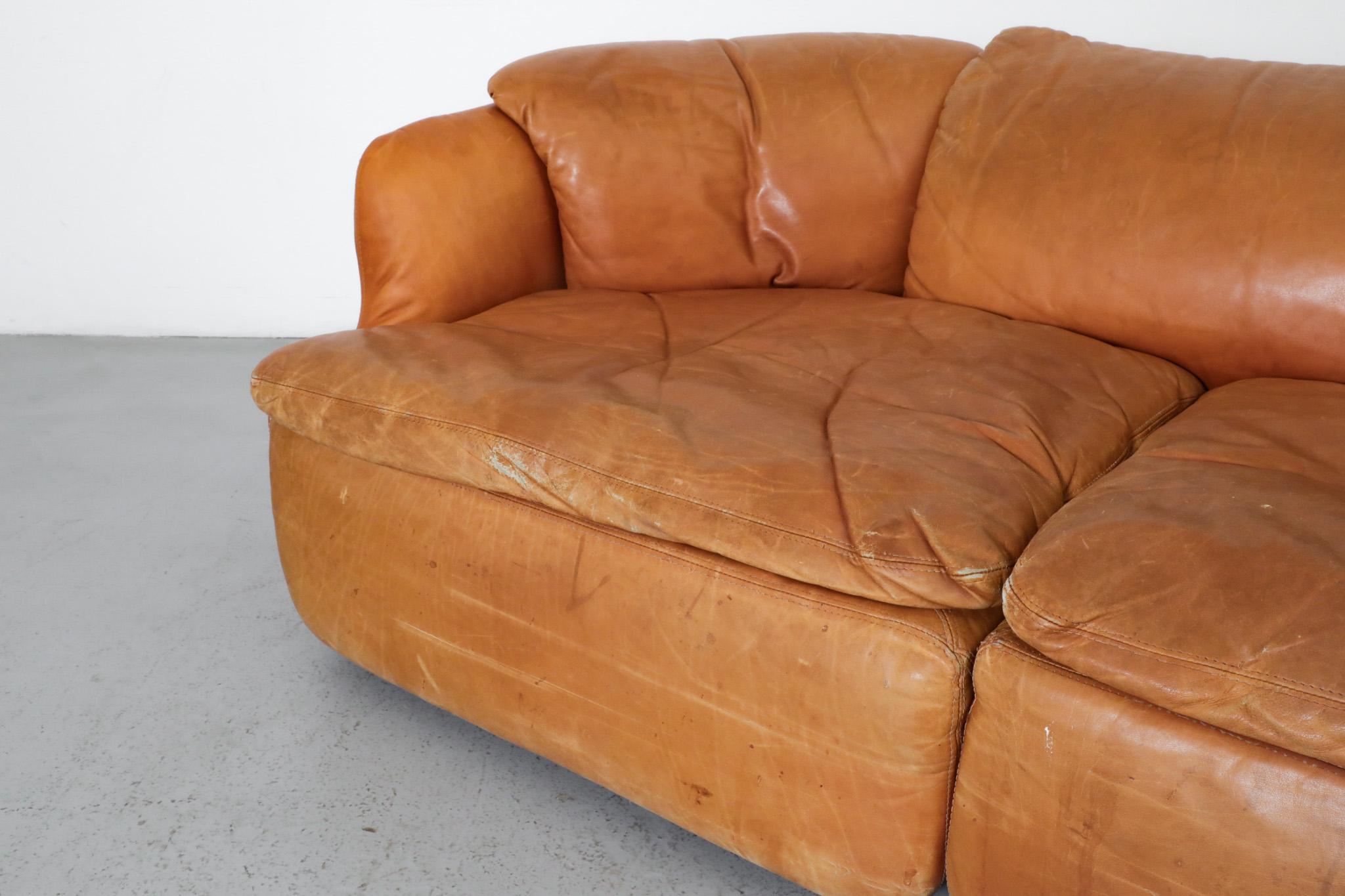 Saporiti 'Confidential' Cognac Leather Sofa by Alberto Rosselli, 1970s 6