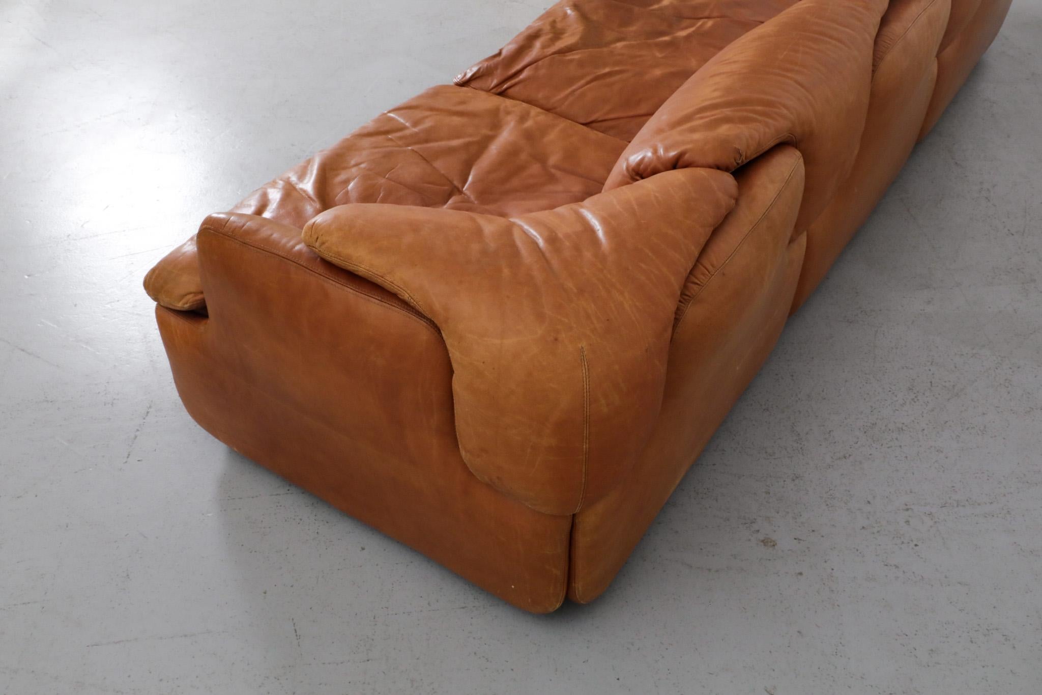 Saporiti 'Confidential' Cognac Leather Sofa by Alberto Rosselli, 1970s 10