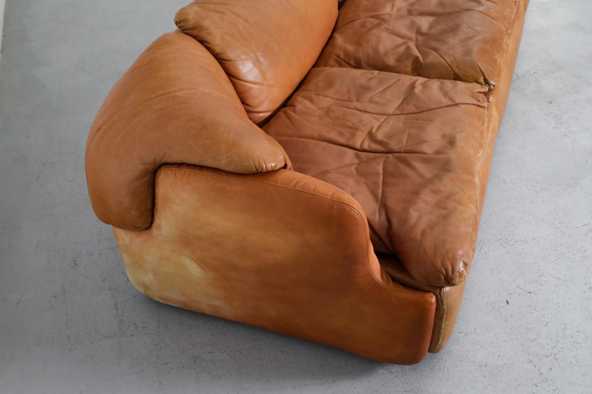 Saporiti 'Confidential' Cognac Leather Sofa by Alberto Rosselli, 1970s 12