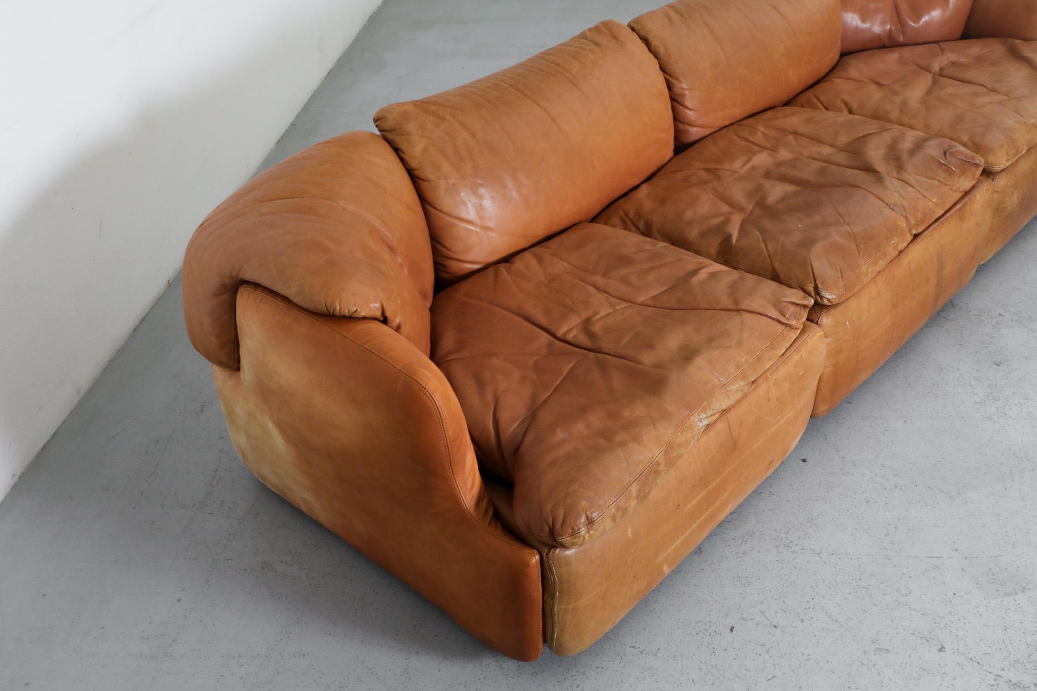 Saporiti 'Confidential' Cognac Leather Sofa by Alberto Rosselli, 1970s 13