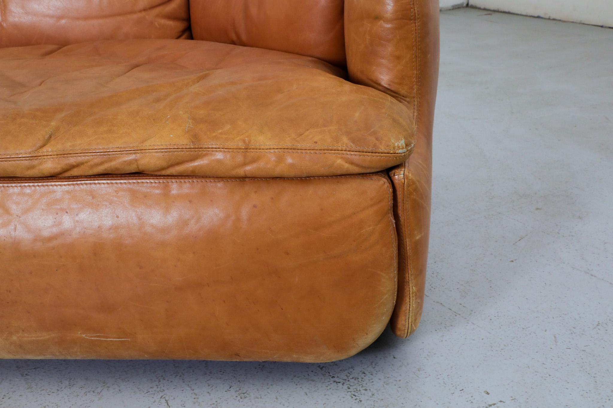 Saporiti 'Confidential' Cognac Leather Sofa by Alberto Rosselli, 1970s 14