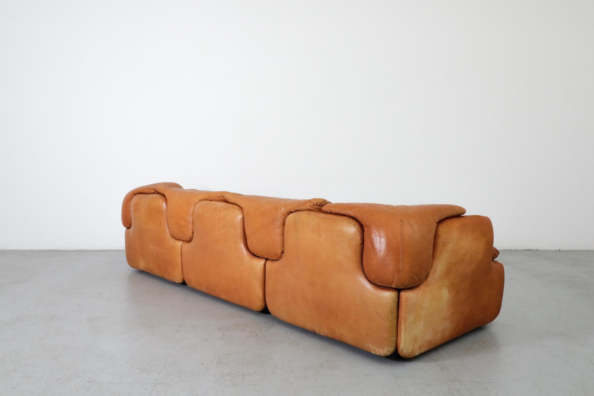 Saporiti 'Confidential' Cognac Leather Sofa by Alberto Rosselli, 1970s In Good Condition In Los Angeles, CA