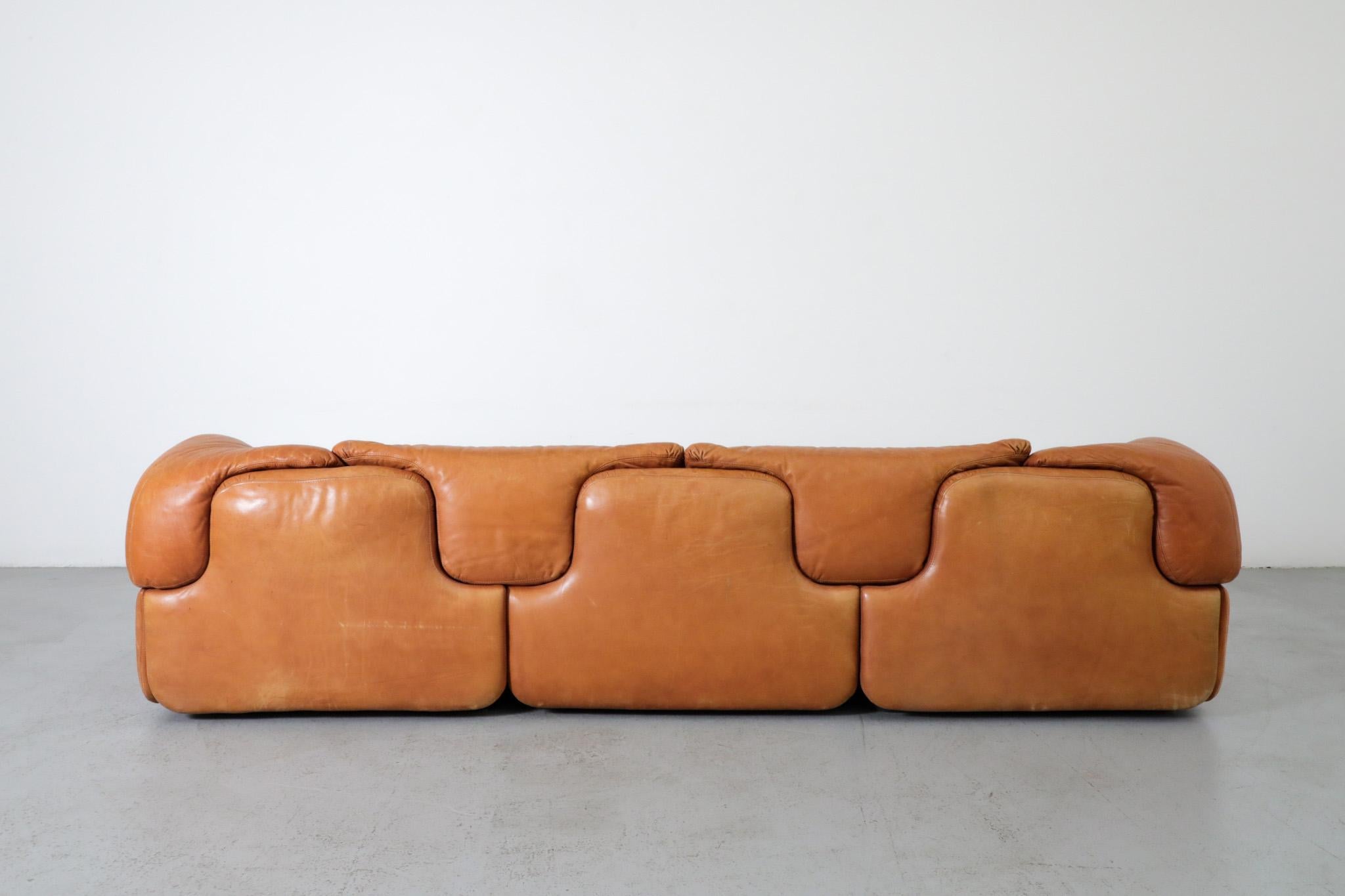 20th Century Saporiti 'Confidential' Cognac Leather Sofa by Alberto Rosselli, 1970s