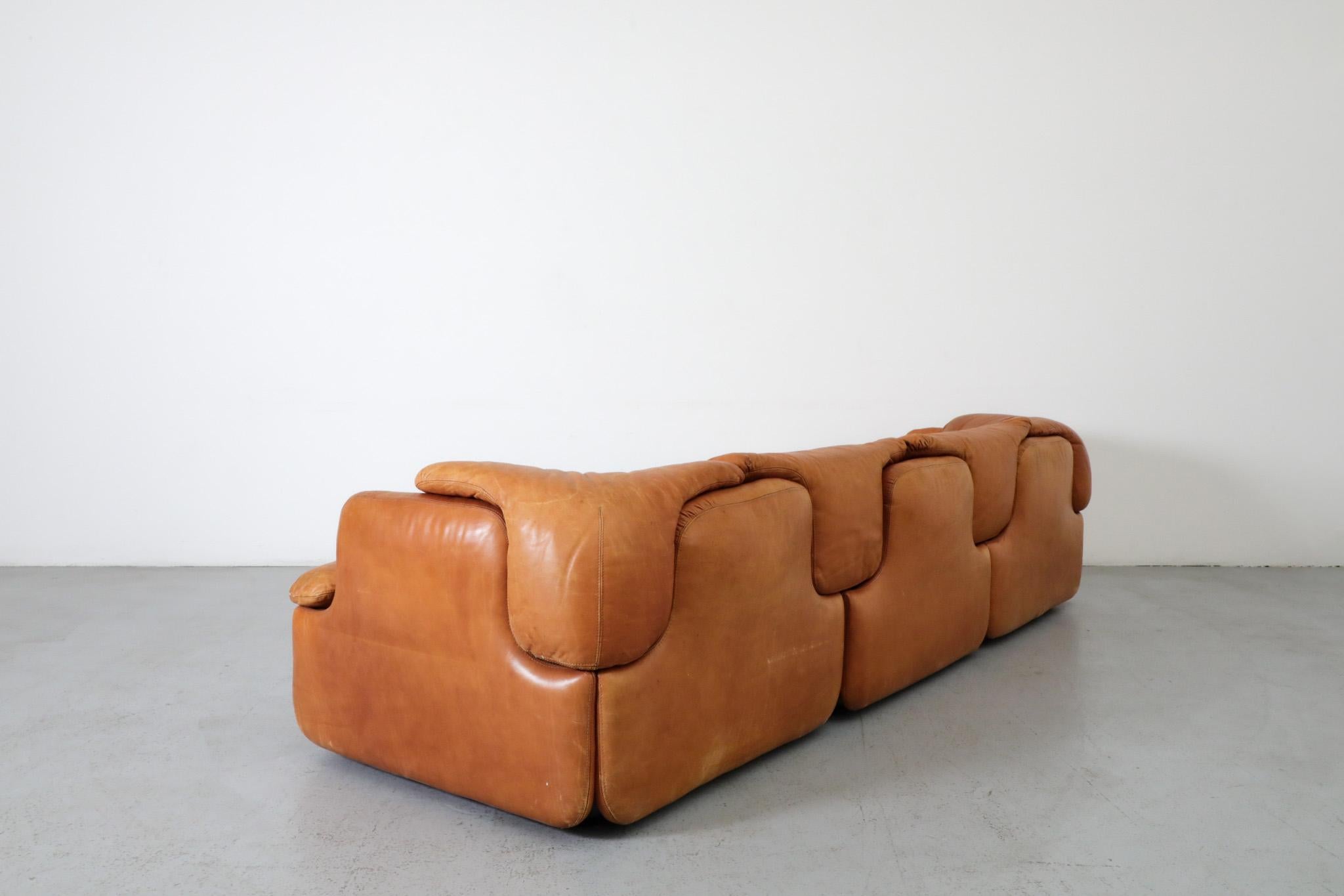 Saporiti 'Confidential' Cognac Leather Sofa by Alberto Rosselli, 1970s 1