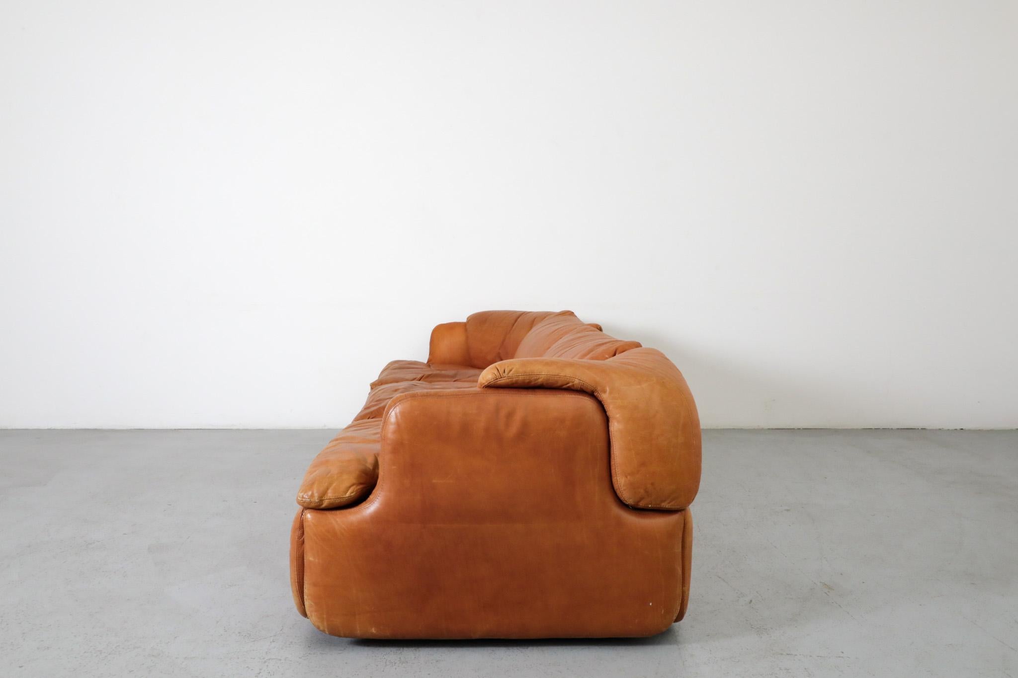 Saporiti 'Confidential' Cognac Leather Sofa by Alberto Rosselli, 1970s 2