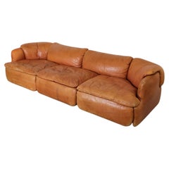 Saporiti 'Confidential' Cognac Leather Sofa by Alberto Rosselli, 1970s