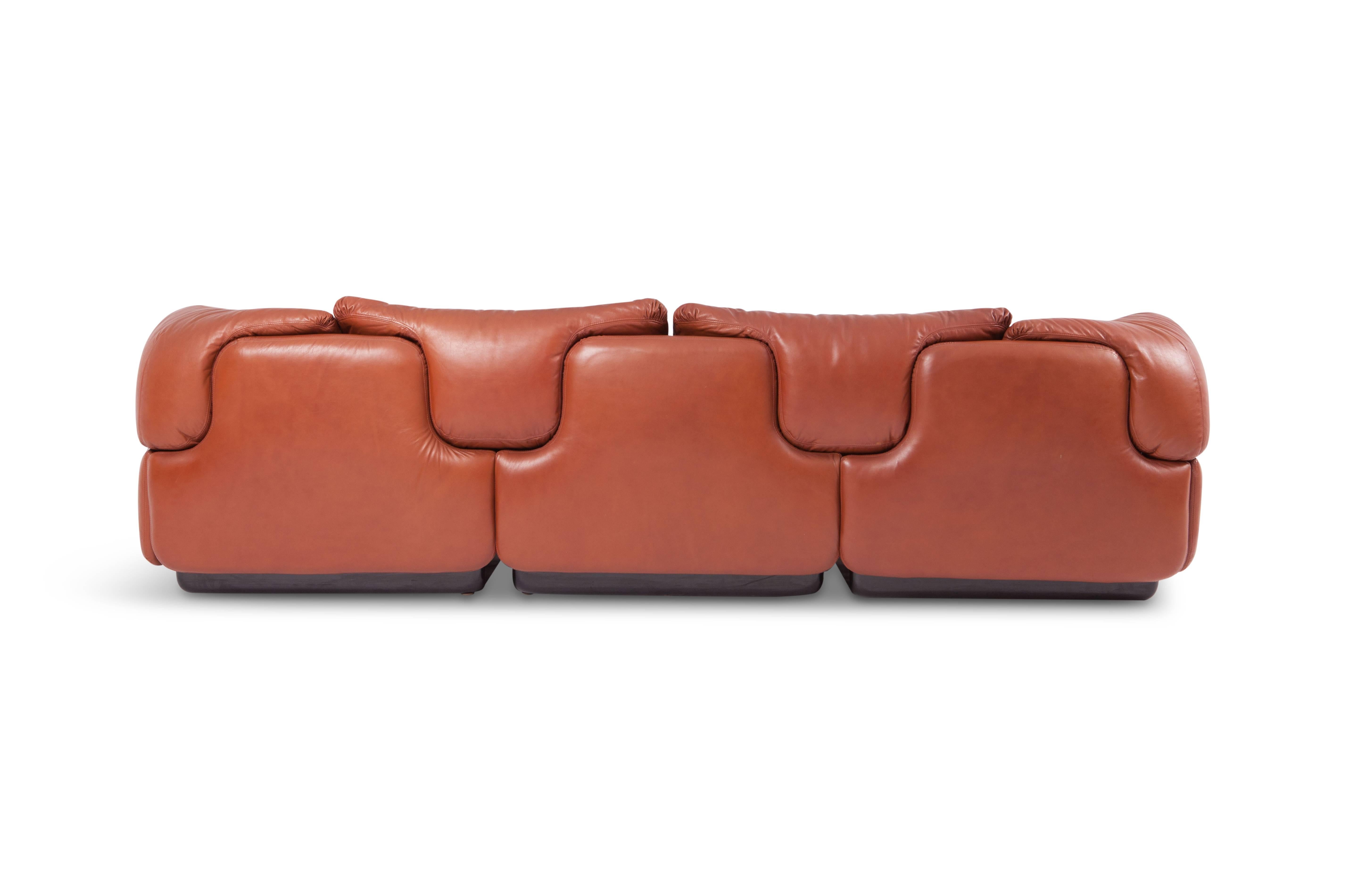 Saporiti 'Confidential' Cognac Leather Sofa by Alberto Rosselli 6
