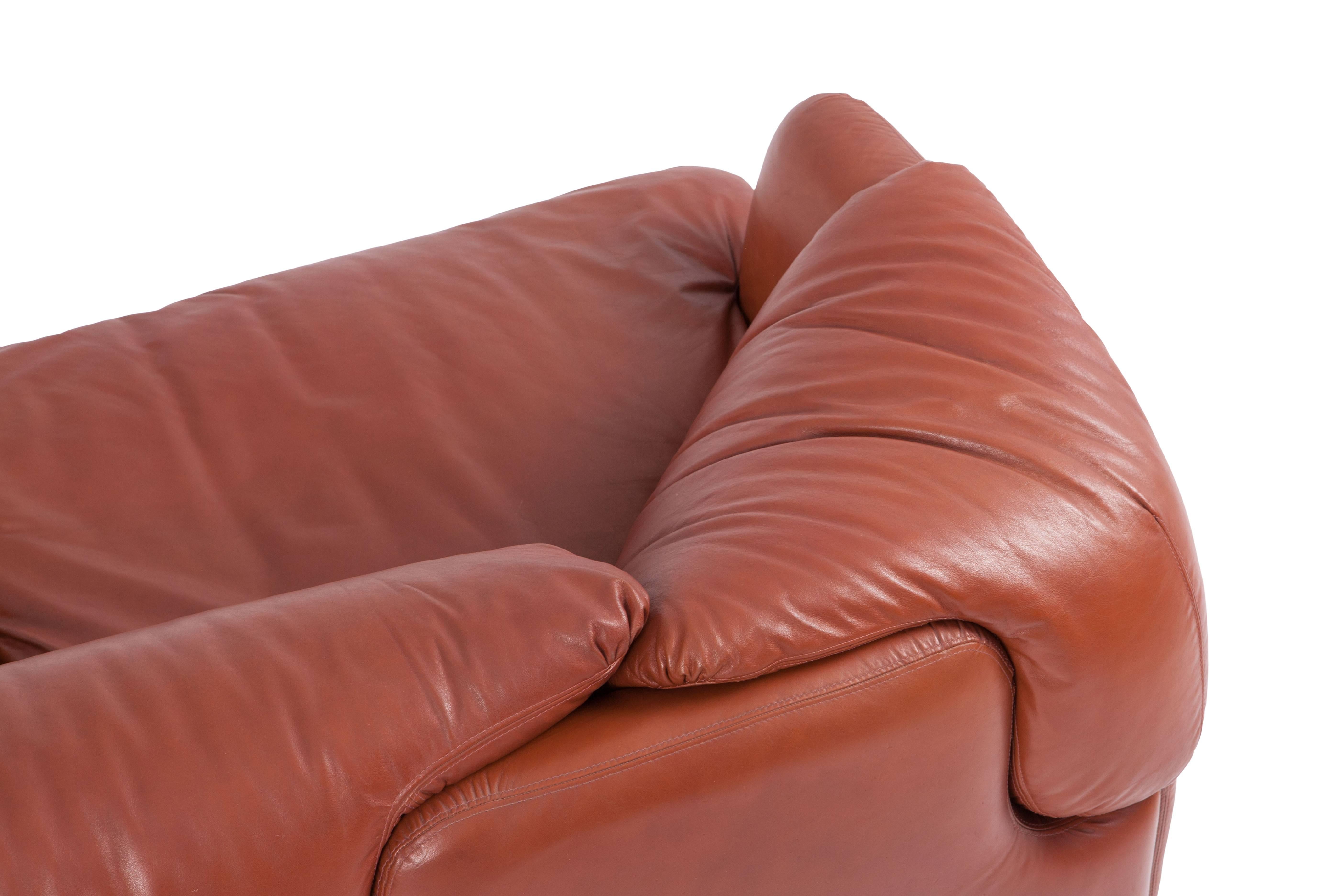 Saporiti Vertrauliches Sofa aus cognacfarbenem Leder von Alberto Rosselli 8