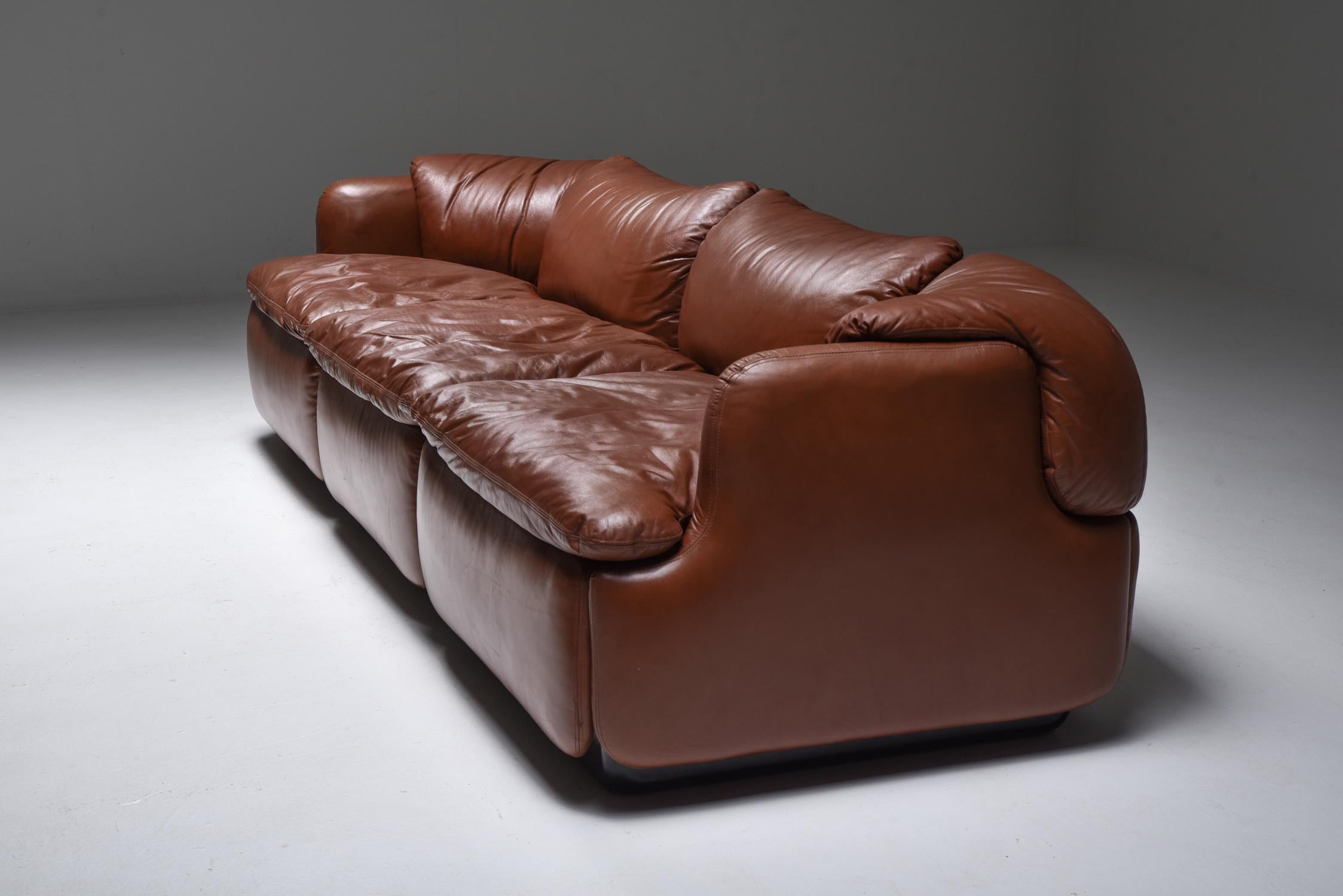 Italian Saporiti 'Confidential' Cognac Leather Sofa by Alberto Rosselli